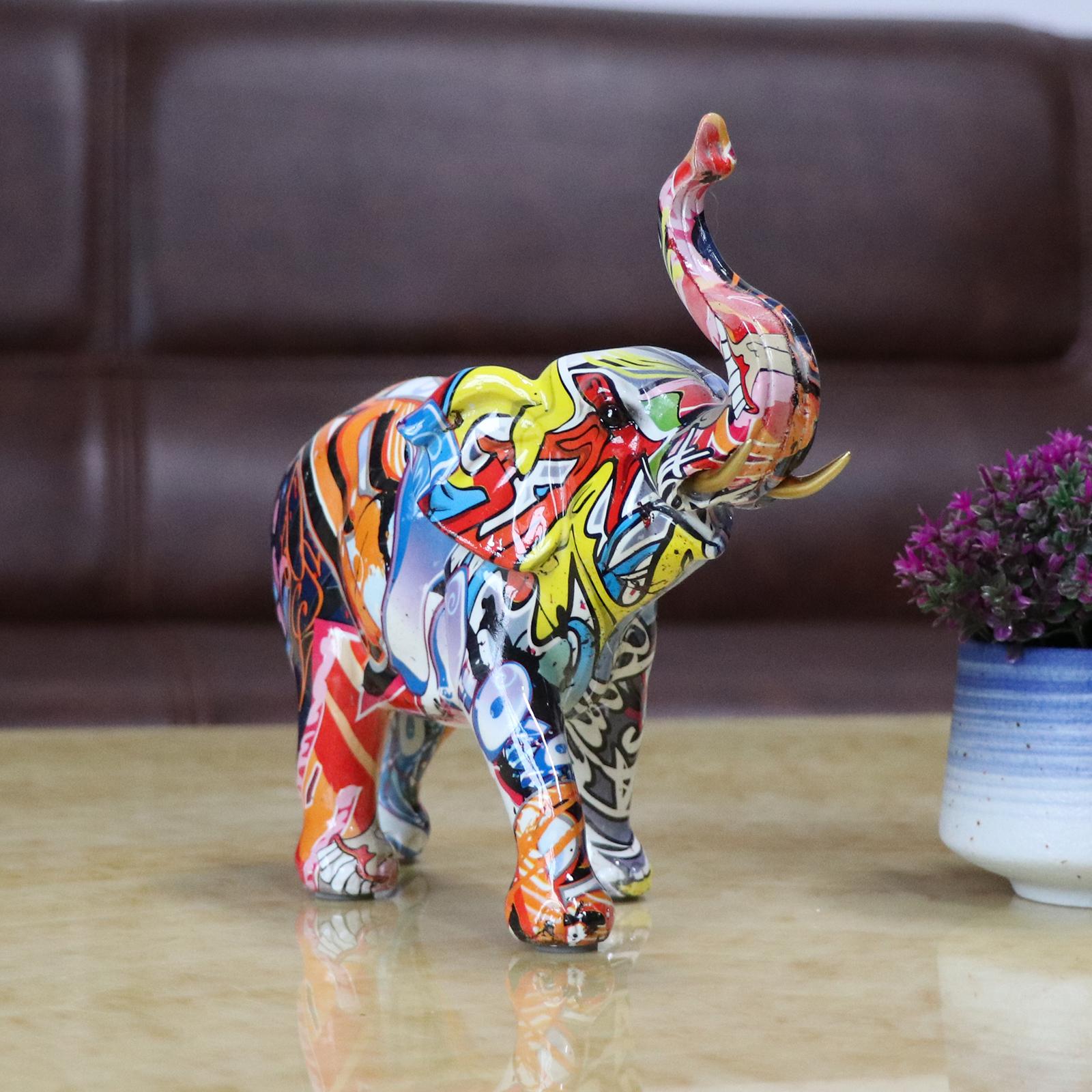 Colorful Elephant Figurine Resin Craft Animal Statue Sculpture Home Decor