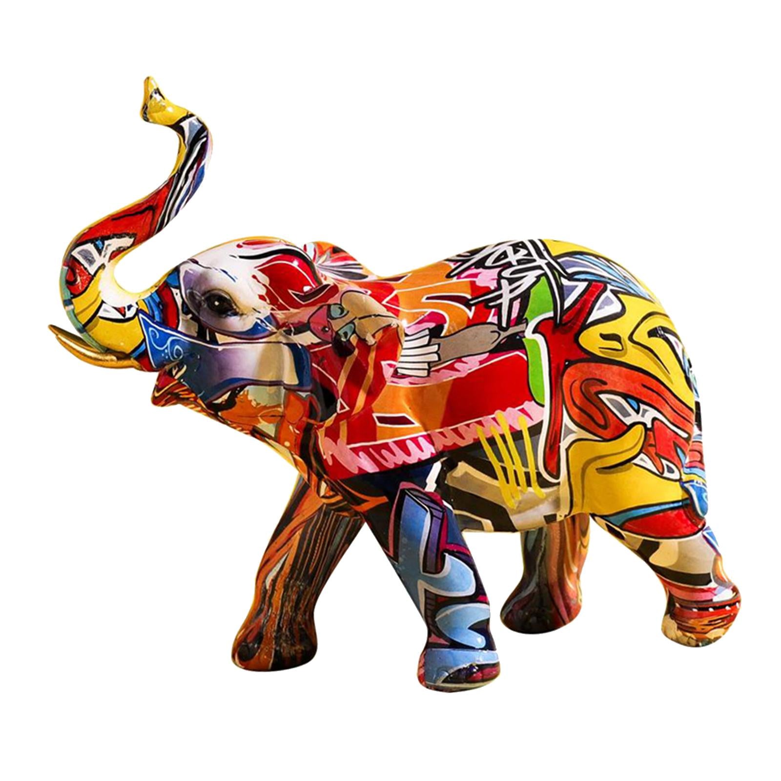 Colorful Elephant Figurine Resin Craft Animal Statue Sculpture Home Decor