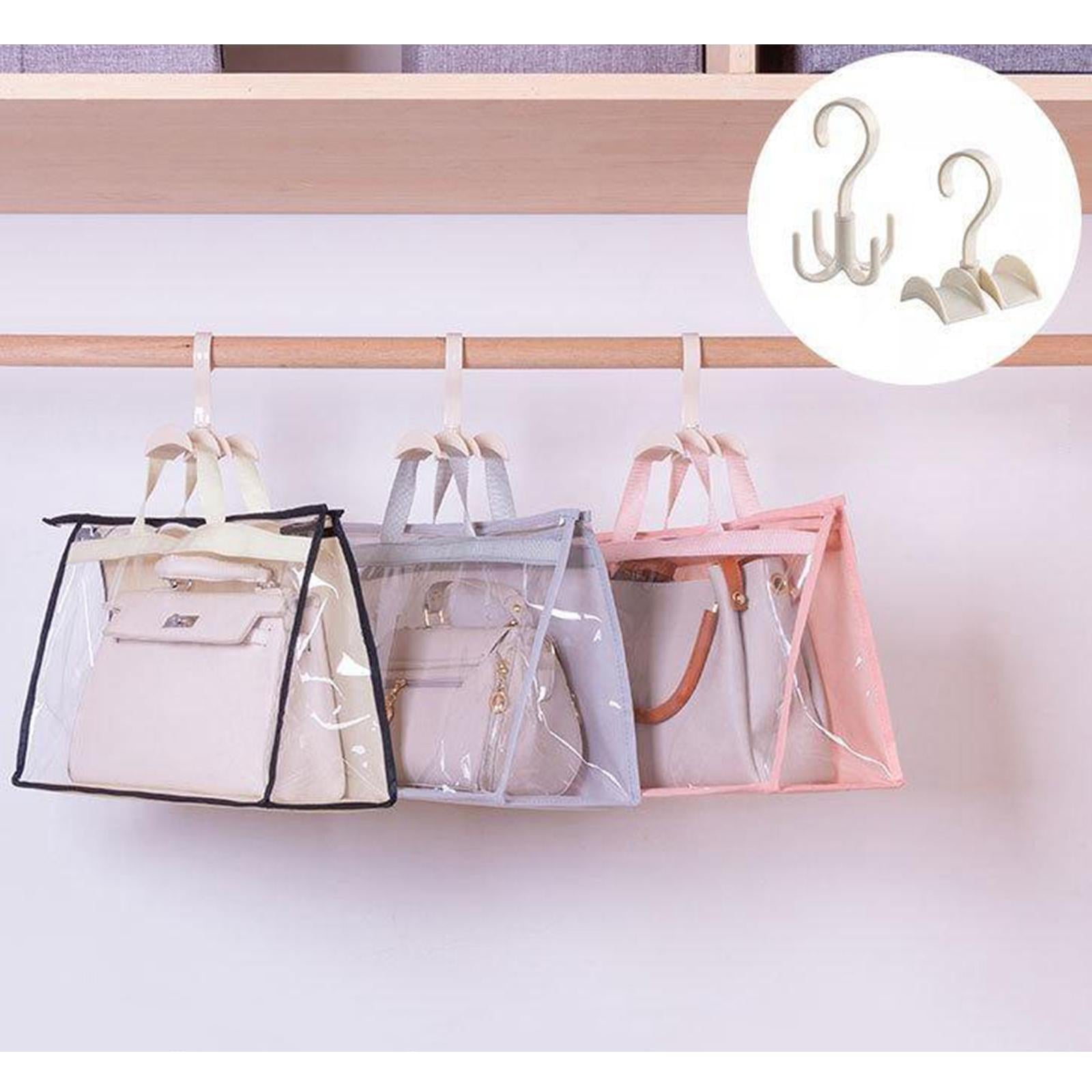 Handbag Organizer for Wardrobe Closet Transparent Storage Container Pink L