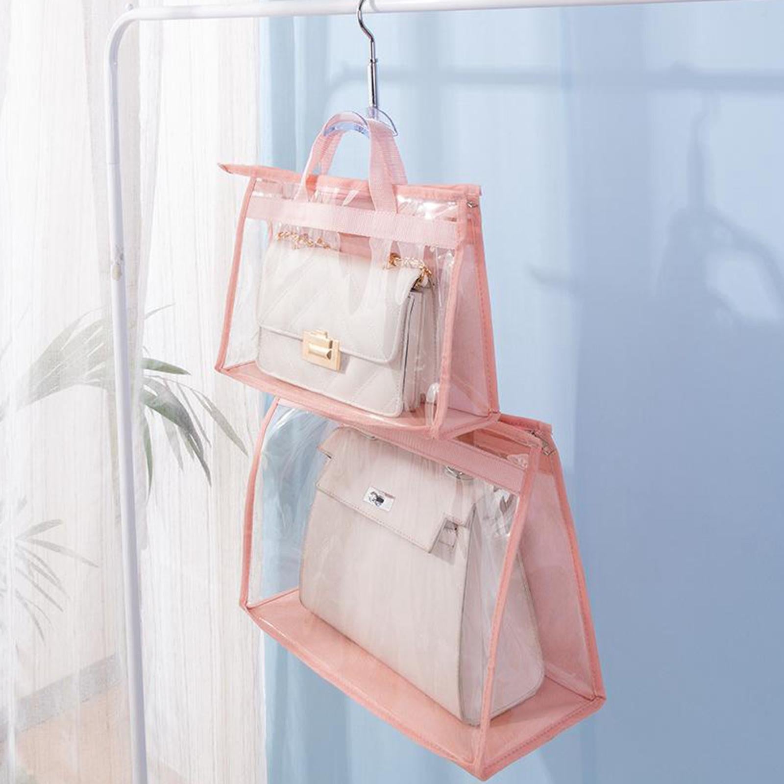 Handbag Organizer for Wardrobe Closet Transparent Storage Container Pink XL