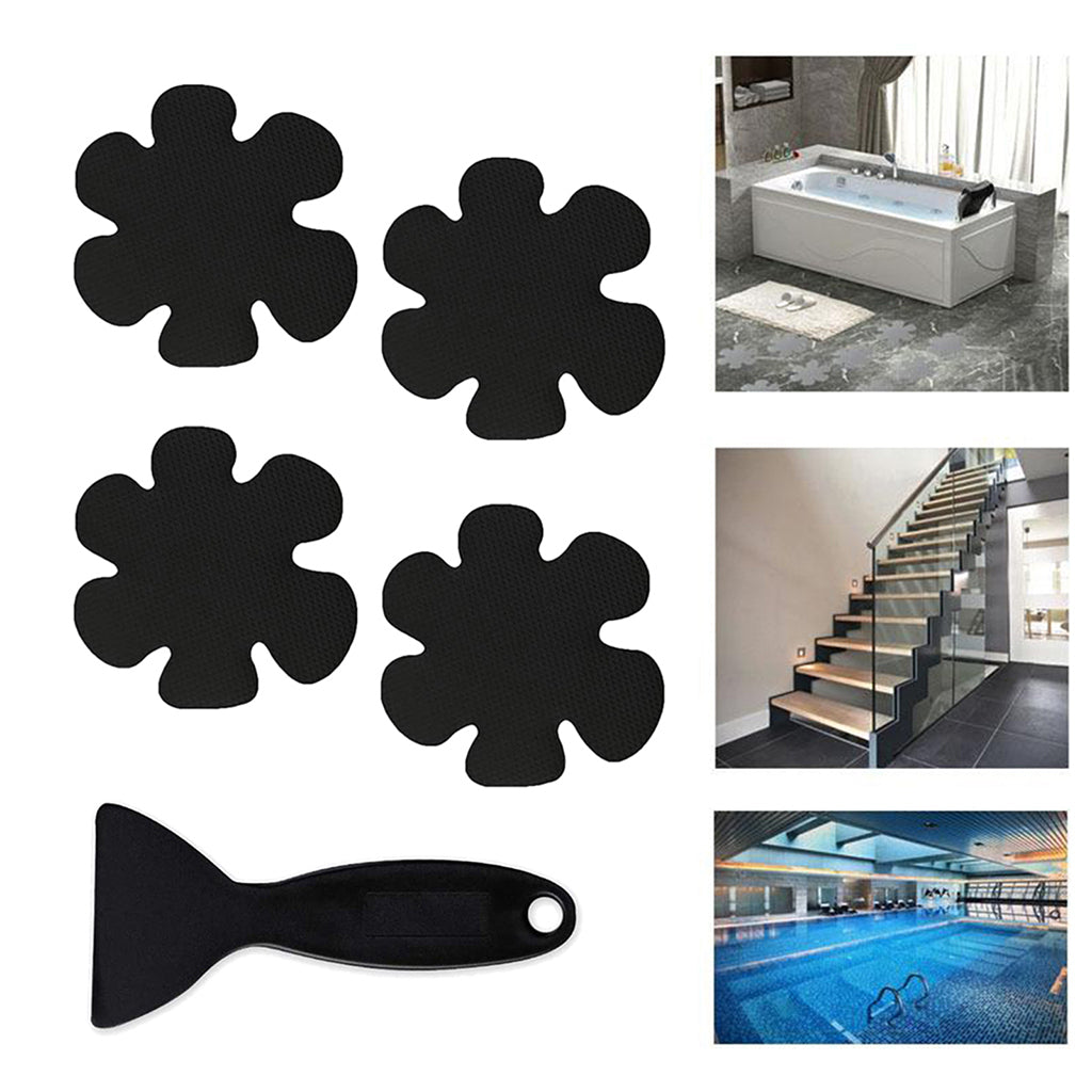 20Pcs Safety Treads Non-Slip Applique Stickers Bathtub Shower Mat Black