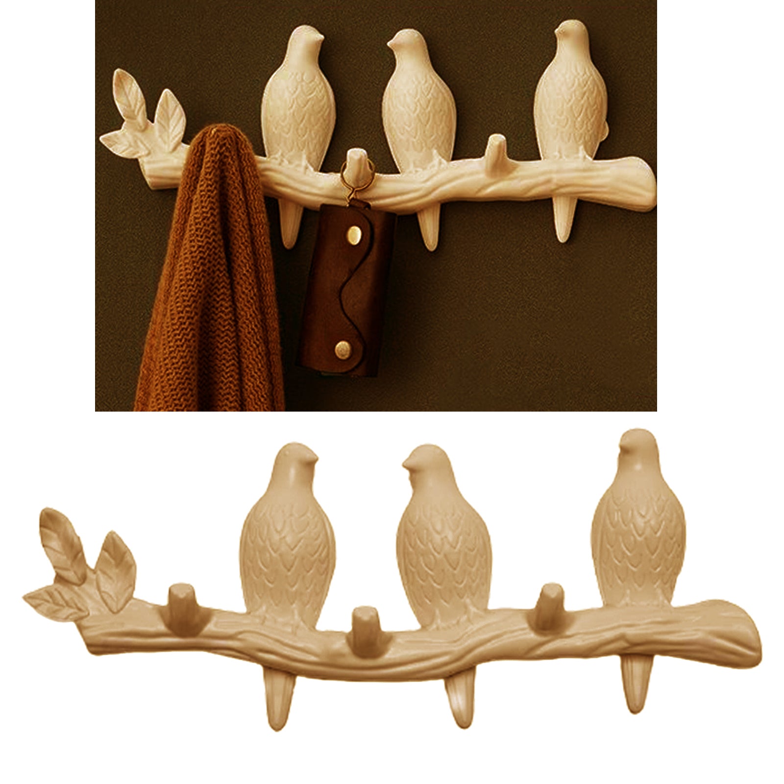 Creative Birds Wall-mounted Art Hanger Cap Holder Storage Home Decor Gift pearl 3 bird