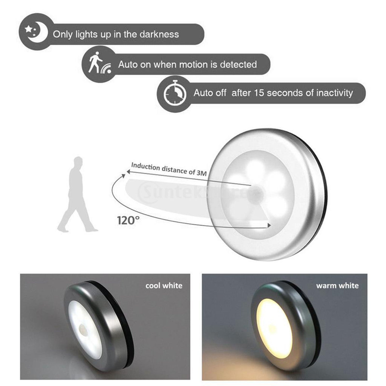 3x Infrared Motion Sensor 6 LED Light Wall Night Light Silver White Light