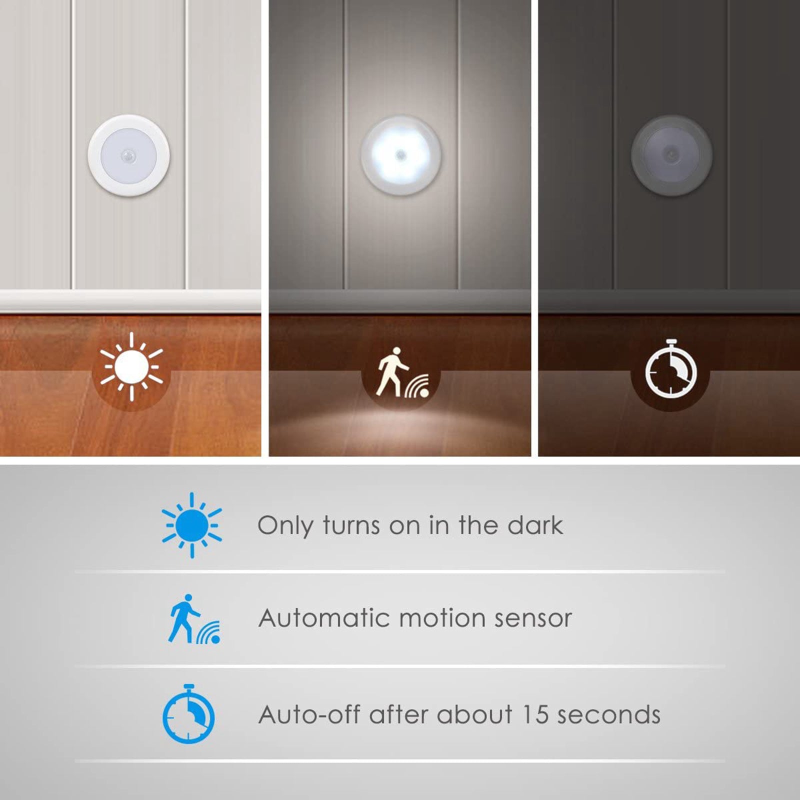 3x Infrared Motion Sensor 6 LED Light Wall Night Light Silver Warm Light