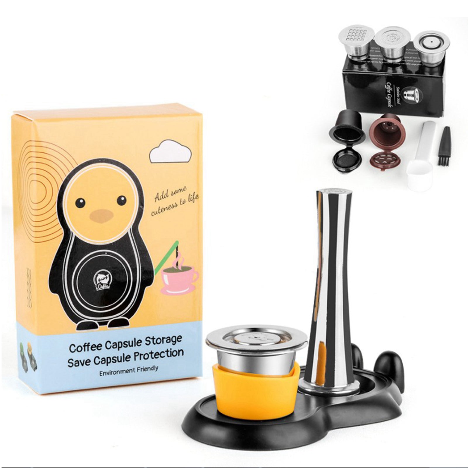 Refillable Stainless Steel Coffee Reusable Capsule Coffee Filter Yellow A
