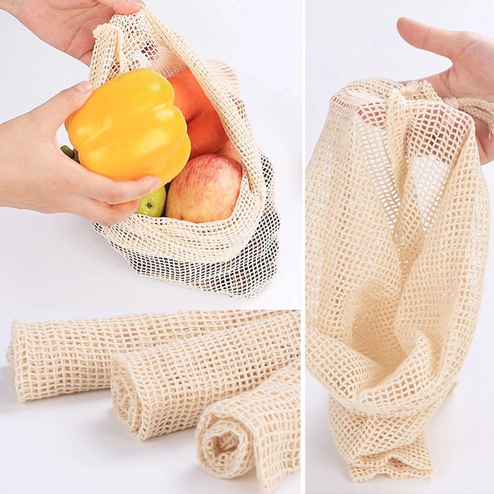 Cotton Mesh Vegetable Bags Produce Bag Storage Bag  3pcs Silver Buckle