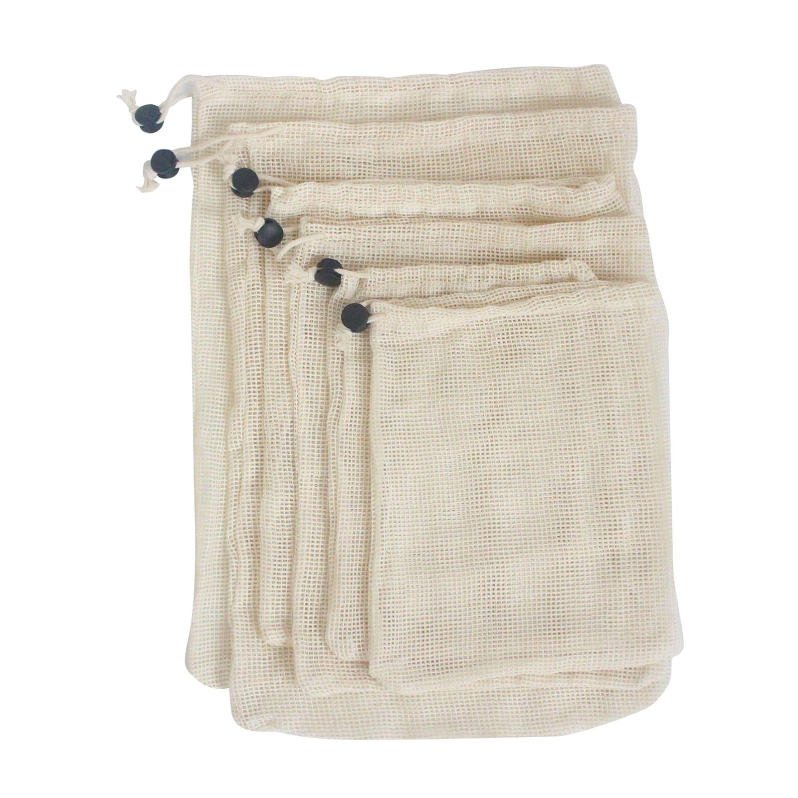 Cotton Mesh Vegetable Bags Produce Bag Storage Bag  6pcs Black Buckle