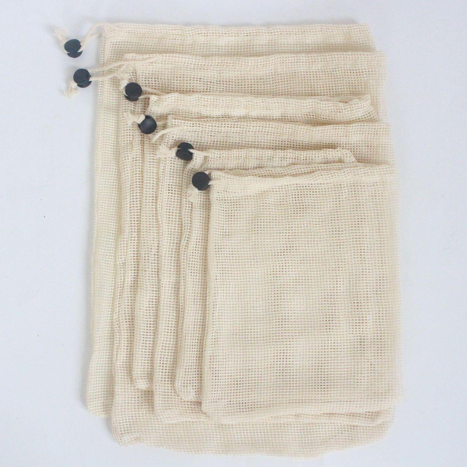Cotton Mesh Vegetable Bags Produce Bag Storage Bag  6pcs Black Buckle