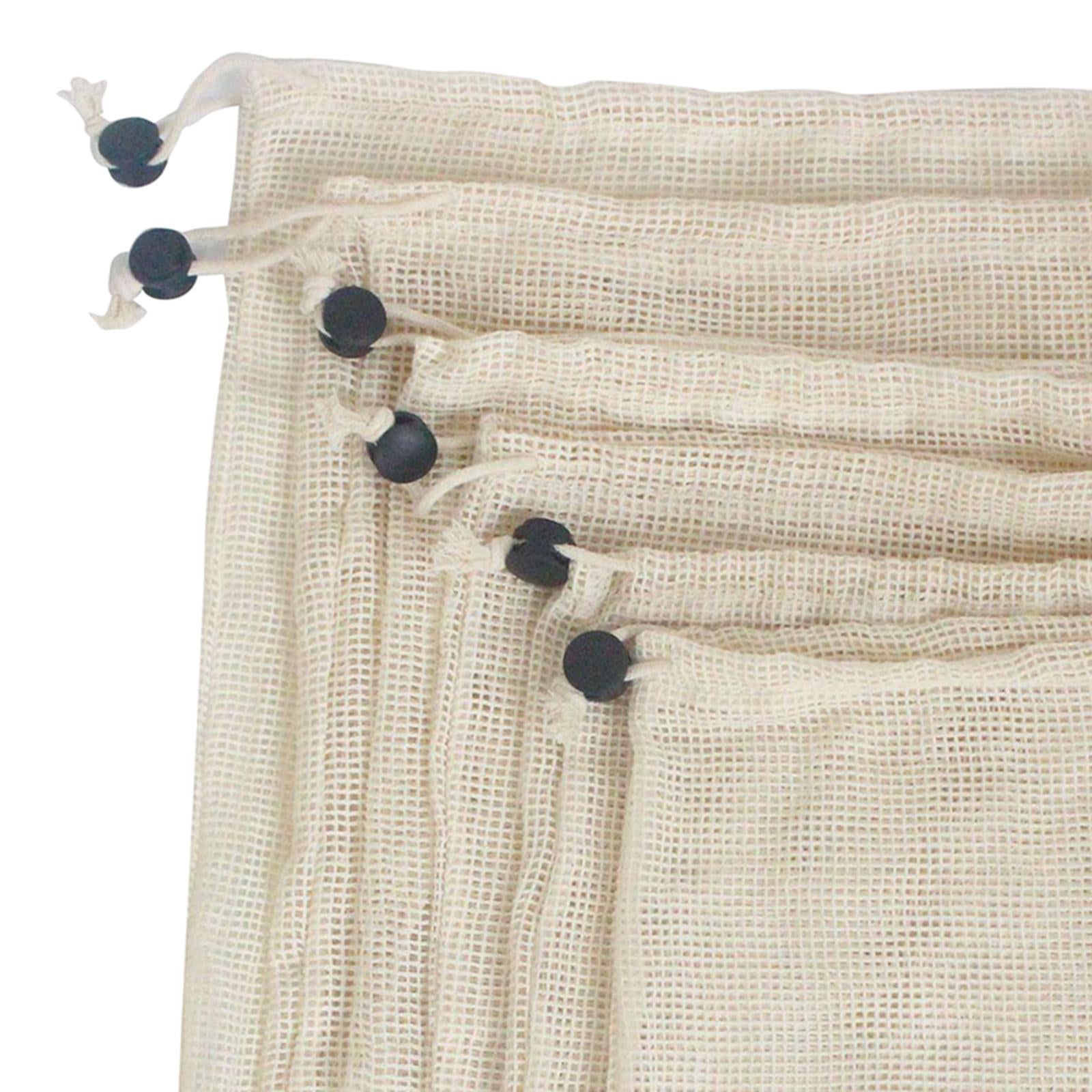 Cotton Mesh Vegetable Bags Produce Bag Storage Bag  6pcs Black Buckle