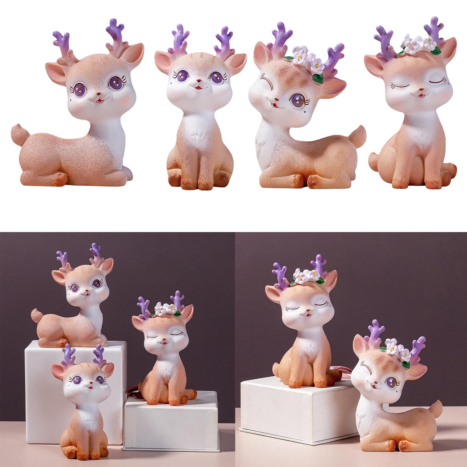 Resin Mini Deer Figurines Miniature Animal Statues Bonsai Garden Style 1