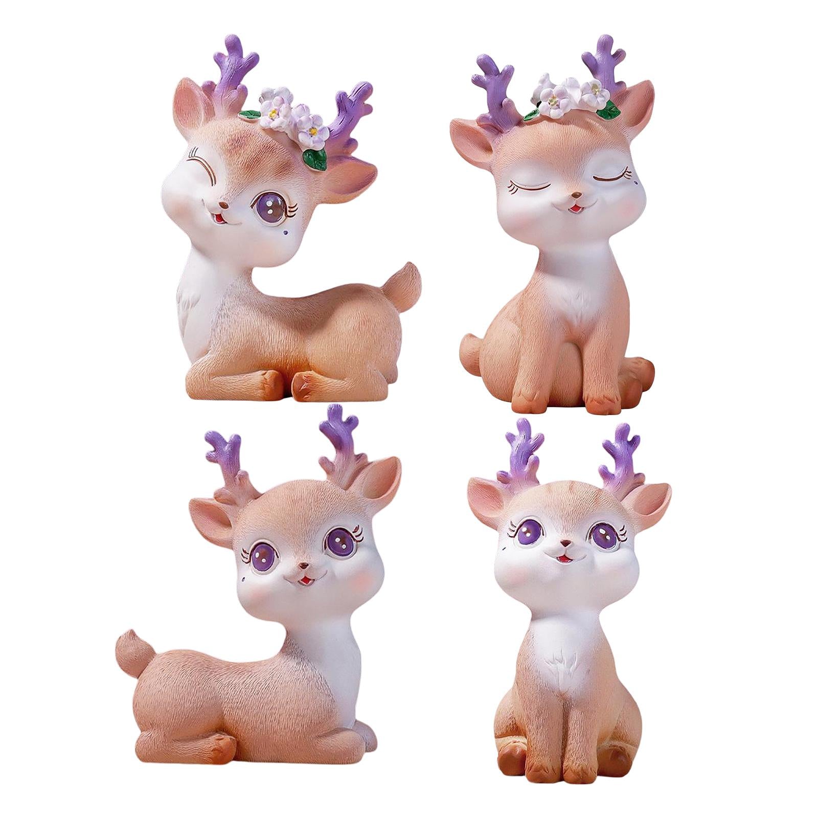 Resin Mini Deer Figurines Miniature Animal Statues Bonsai Garden Style 1