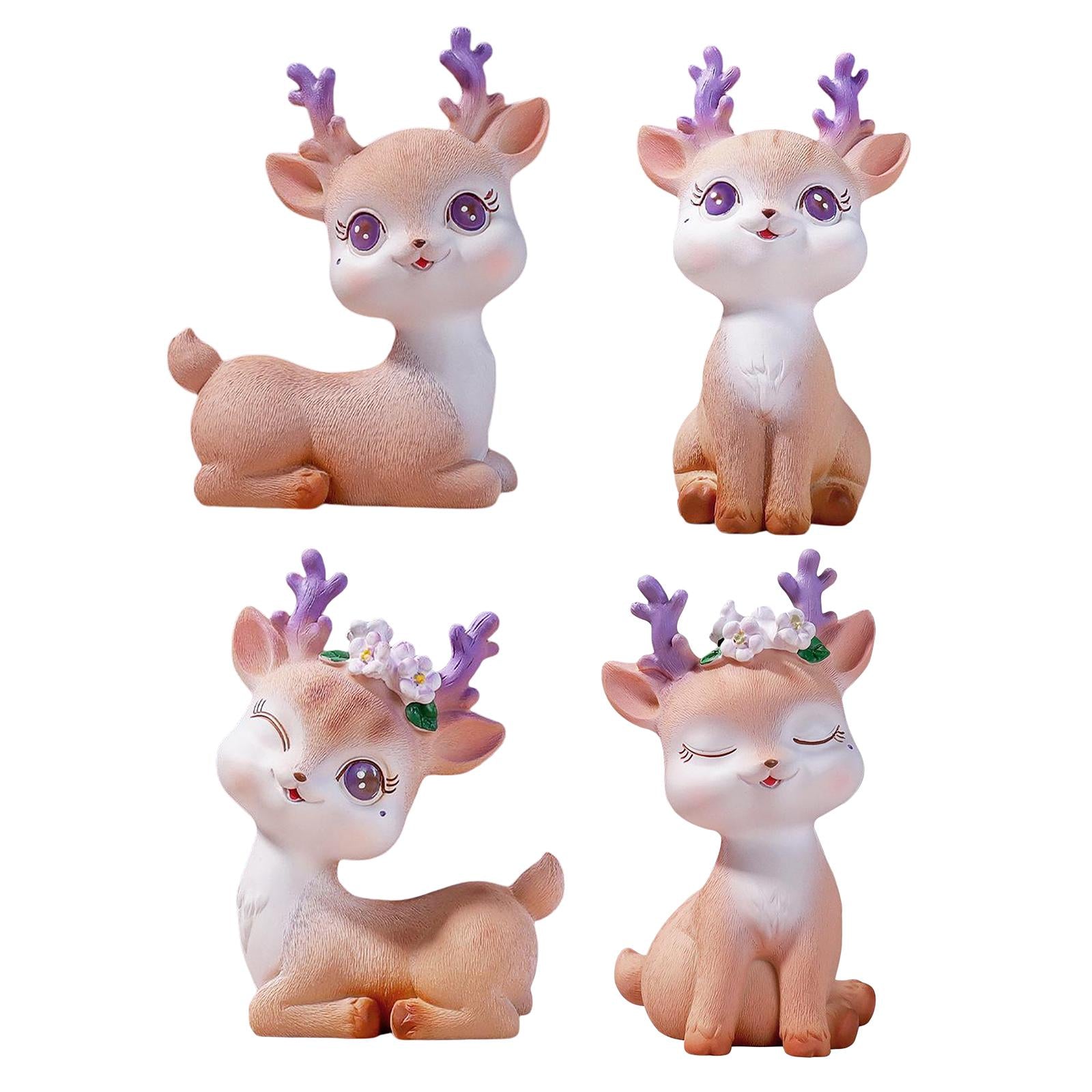 Resin Mini Deer Figurines Miniature Animal Statues Bonsai Garden Style 1