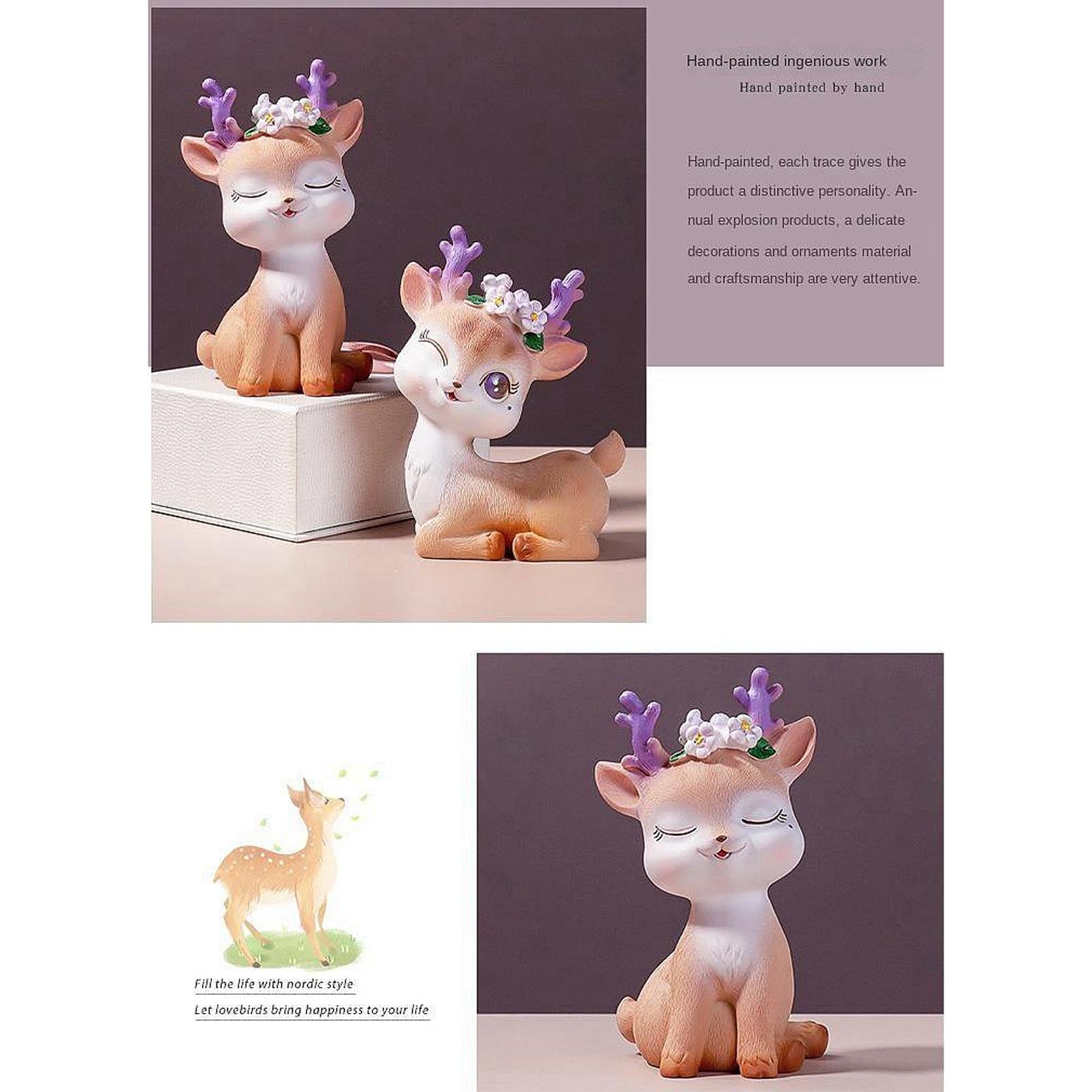 Resin Mini Deer Figurines Miniature Animal Statues Bonsai Garden Style 2
