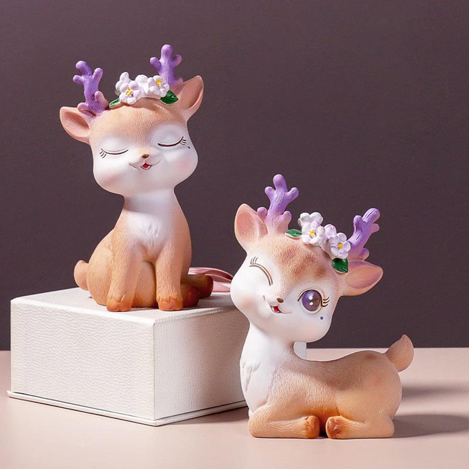 Resin Mini Deer Figurines Miniature Animal Statues Bonsai Garden Style 2