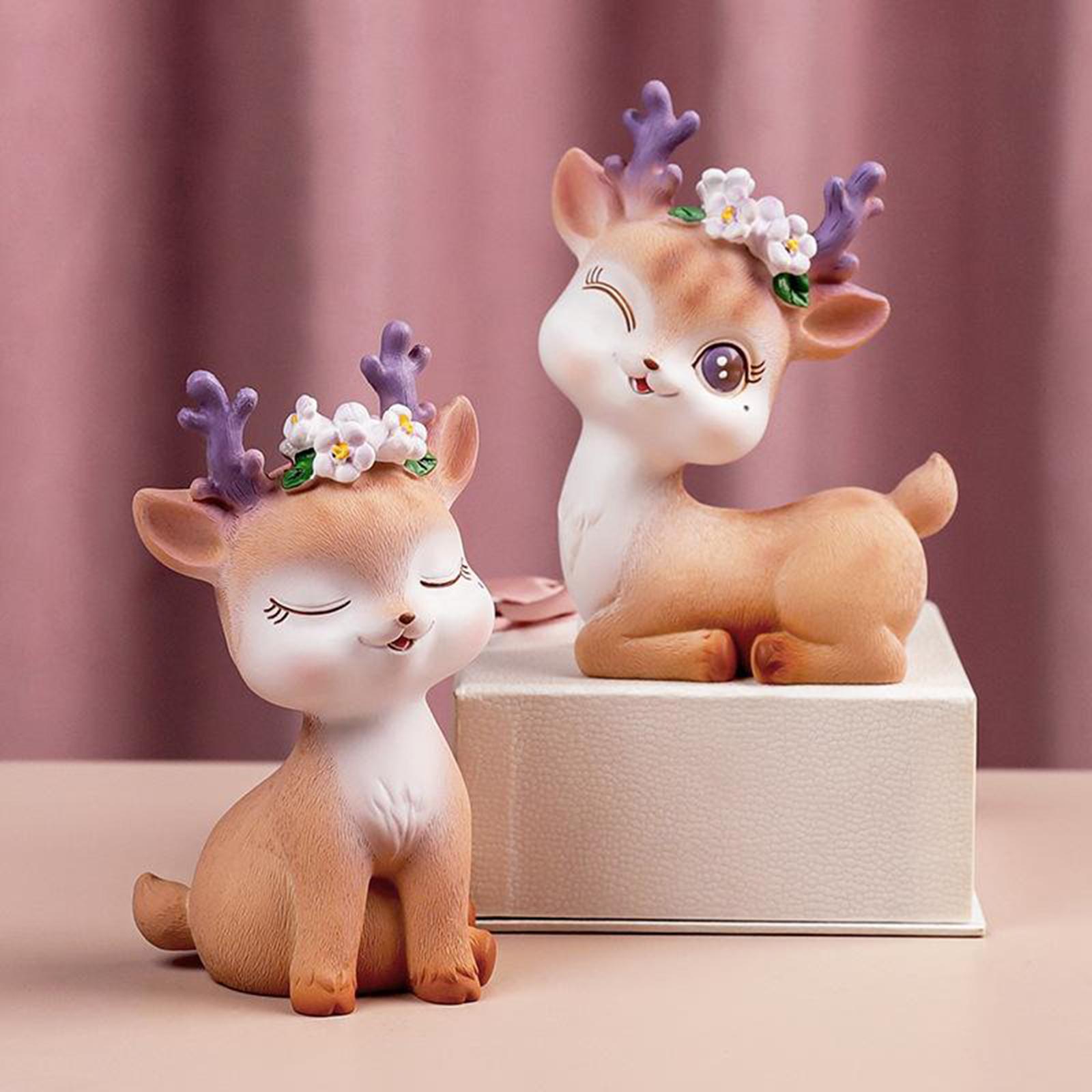 Resin Mini Deer Figurines Miniature Animal Statues Bonsai Garden Style 2