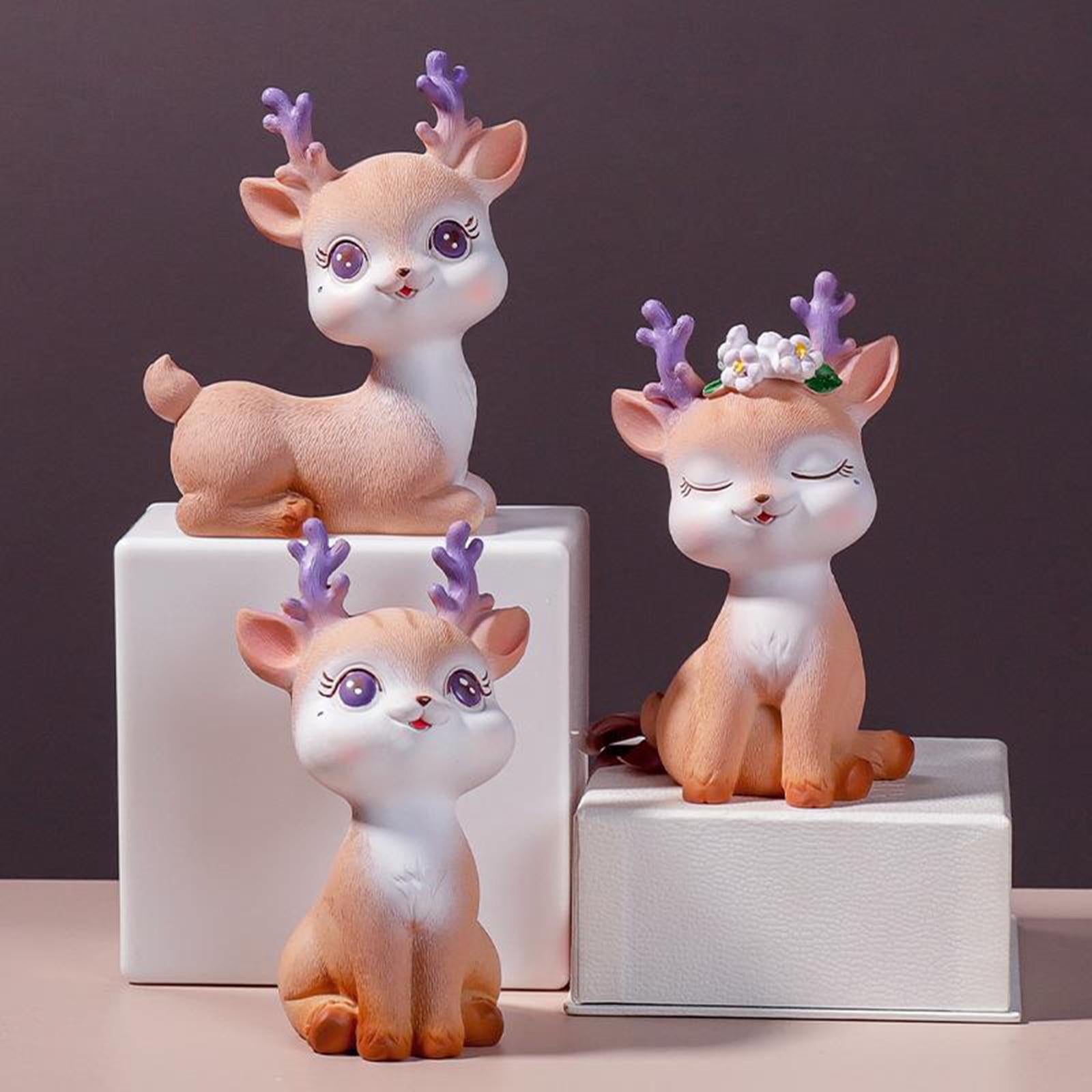 Resin Mini Deer Figurines Miniature Animal Statues Bonsai Garden Style 3