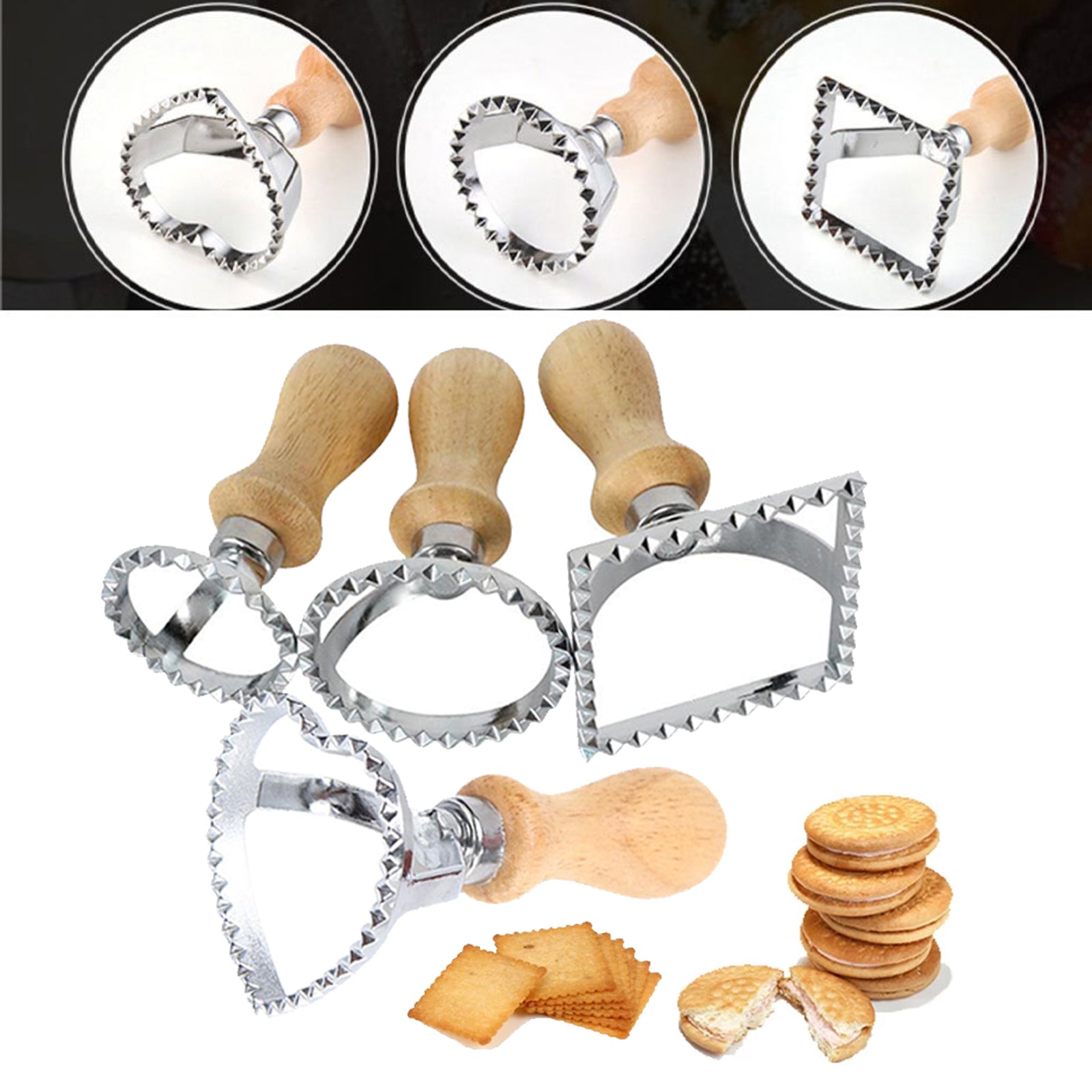 Steel Ravioli Stamp Maker Cutter Pasta Maker Mold & Wooden Handle Square