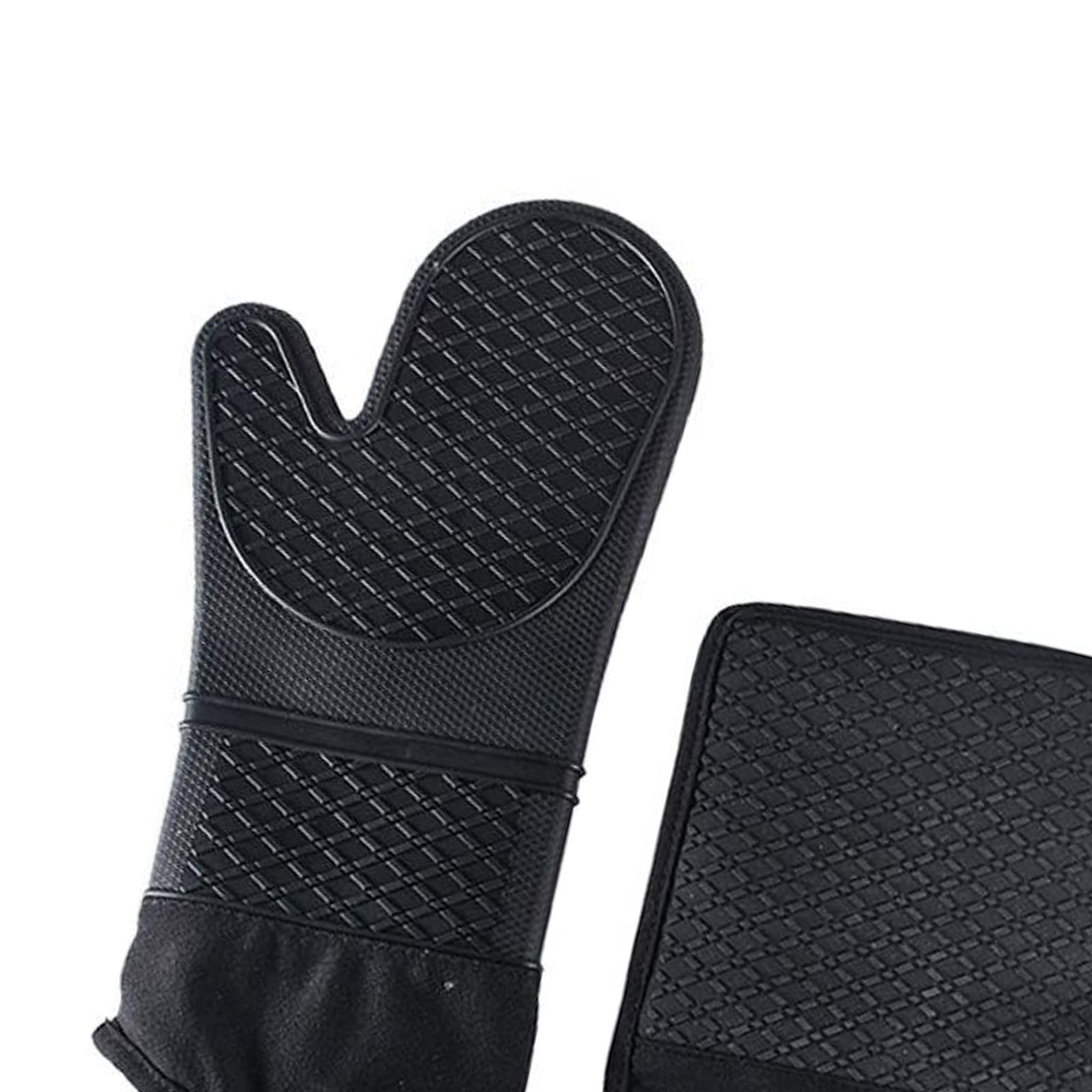 Oven Gloves Heat Resistant Silicone Oven Mitts Waterproof BBQ Gloves Black