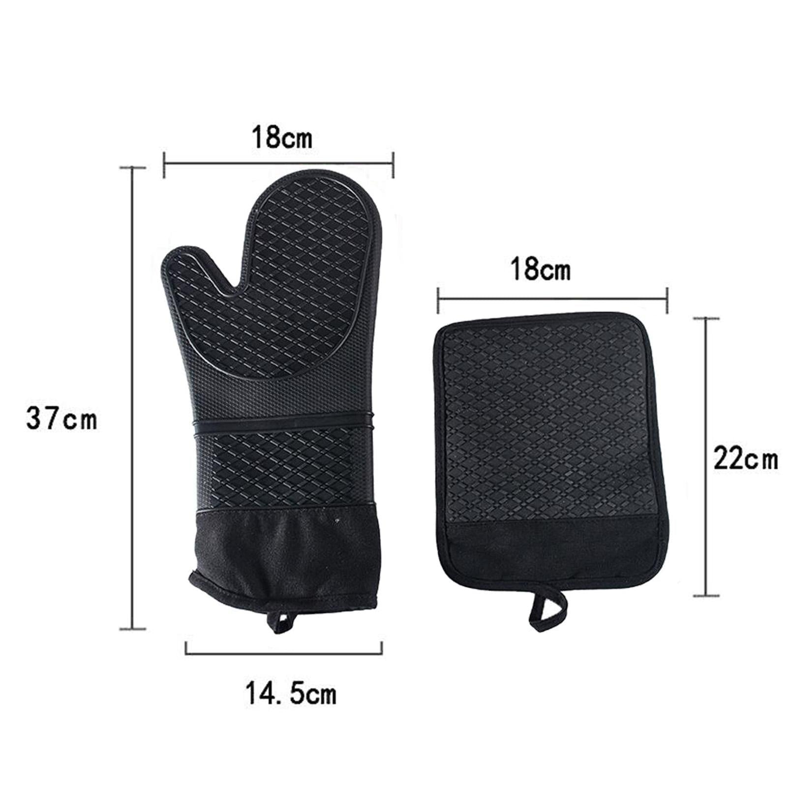 Oven Gloves Heat Resistant Silicone Oven Mitts Waterproof BBQ Gloves Black