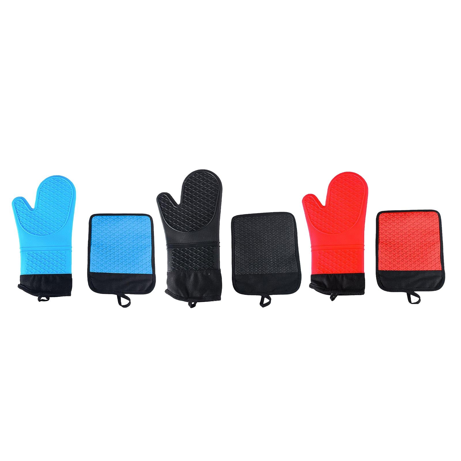 Oven Gloves Heat Resistant Silicone Oven Mitts Waterproof BBQ Gloves Black