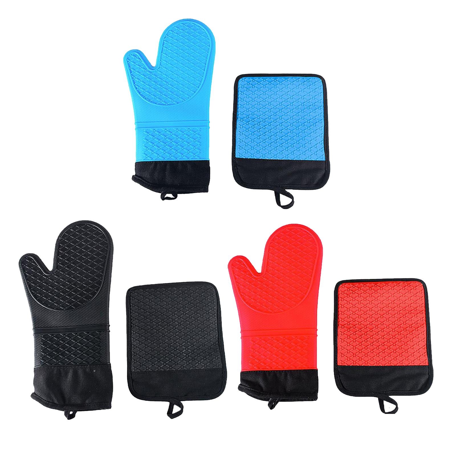 Oven Gloves Heat Resistant Silicone Oven Mitts Waterproof BBQ Gloves Black