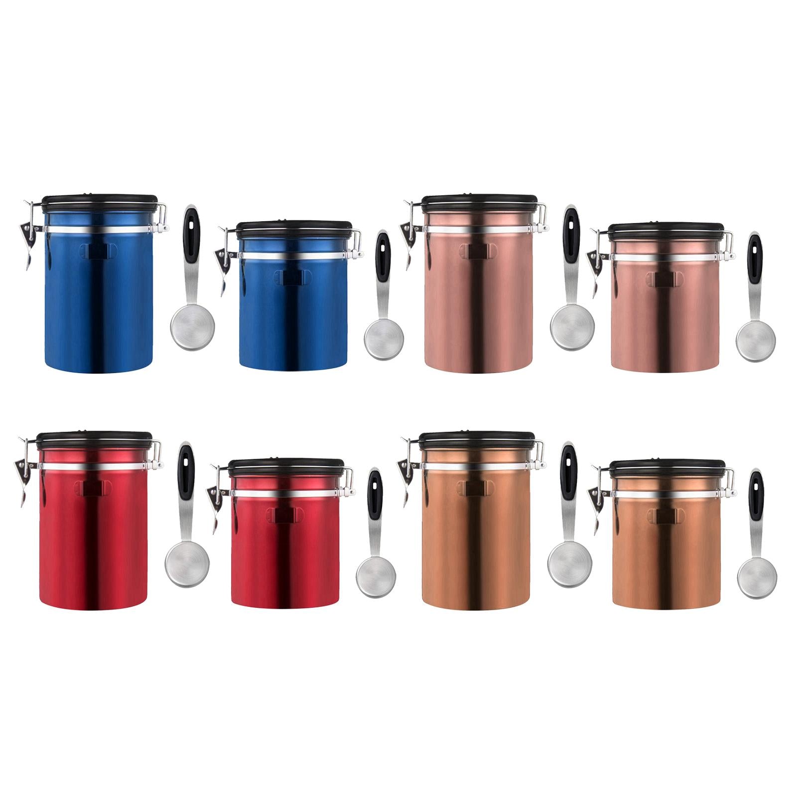 Stainless Steel Coffee Canister Food Container with Spoon 1800ml Red