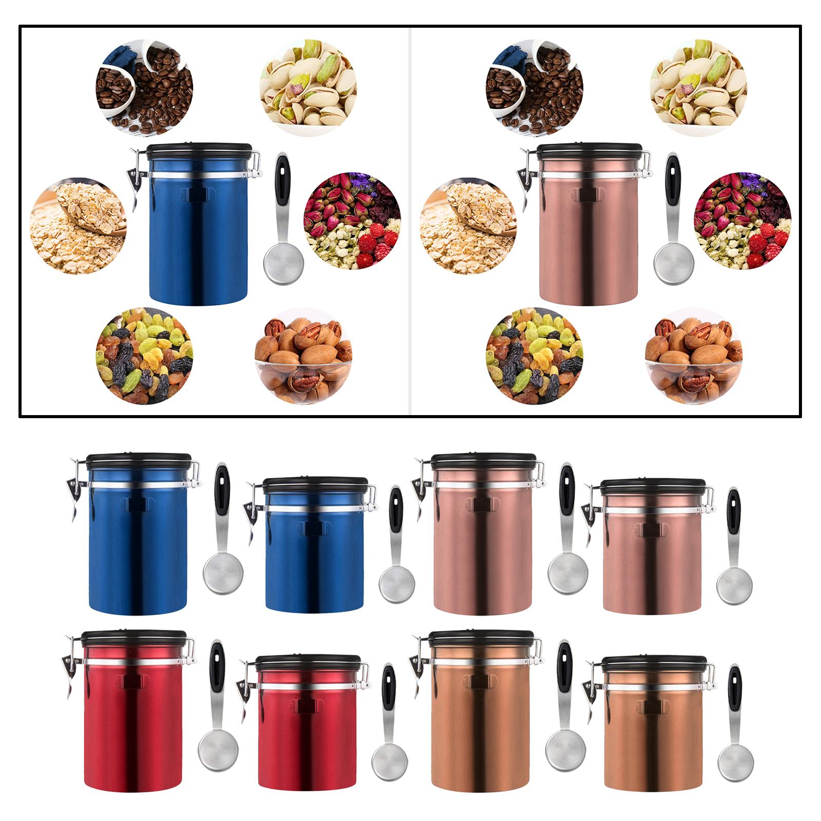 Stainless Steel Coffee Canister Food Container with Spoon 1800ml Red