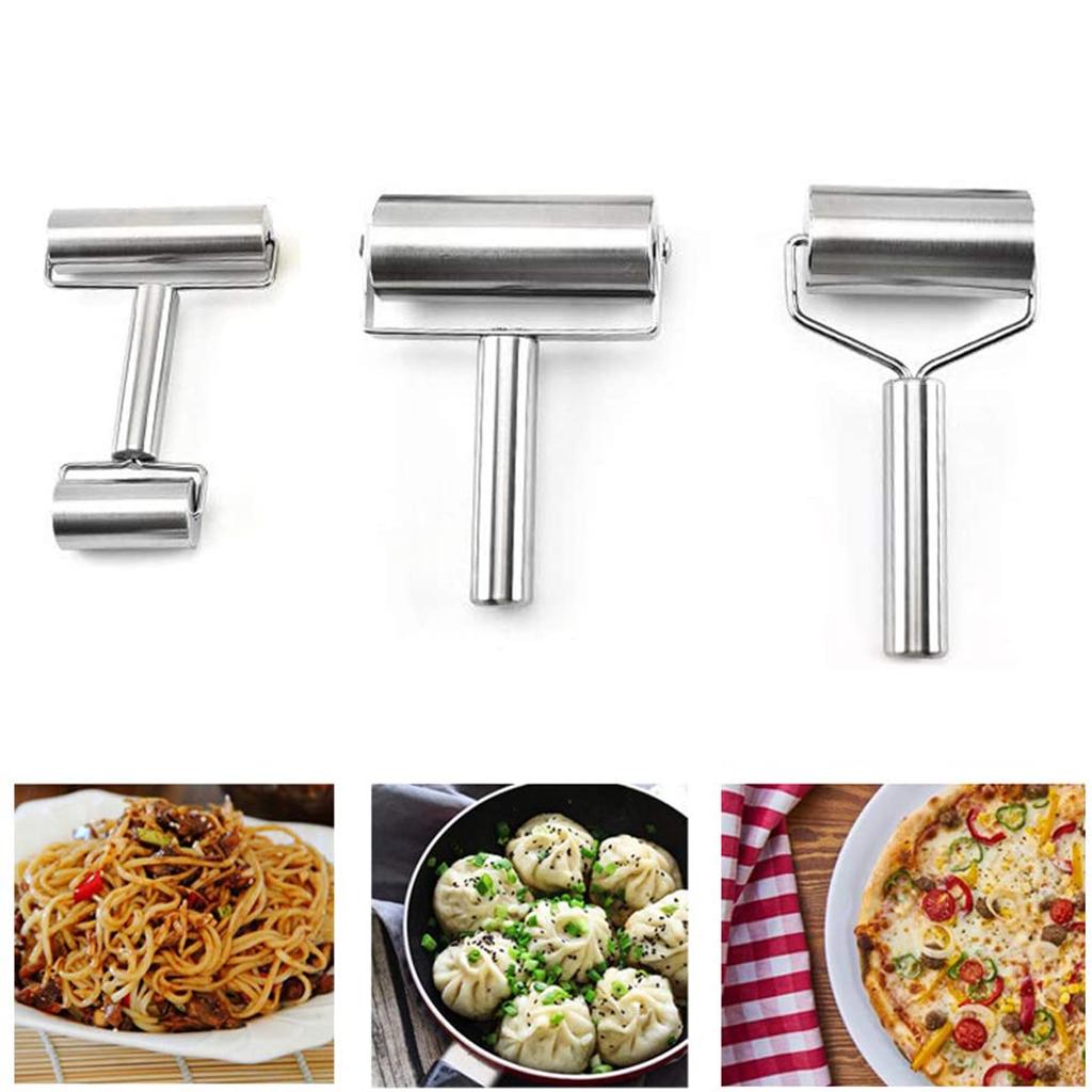 Pizza Pastry Baking Dough Roller Rolling Pin Stainless Steel Dual Roller
