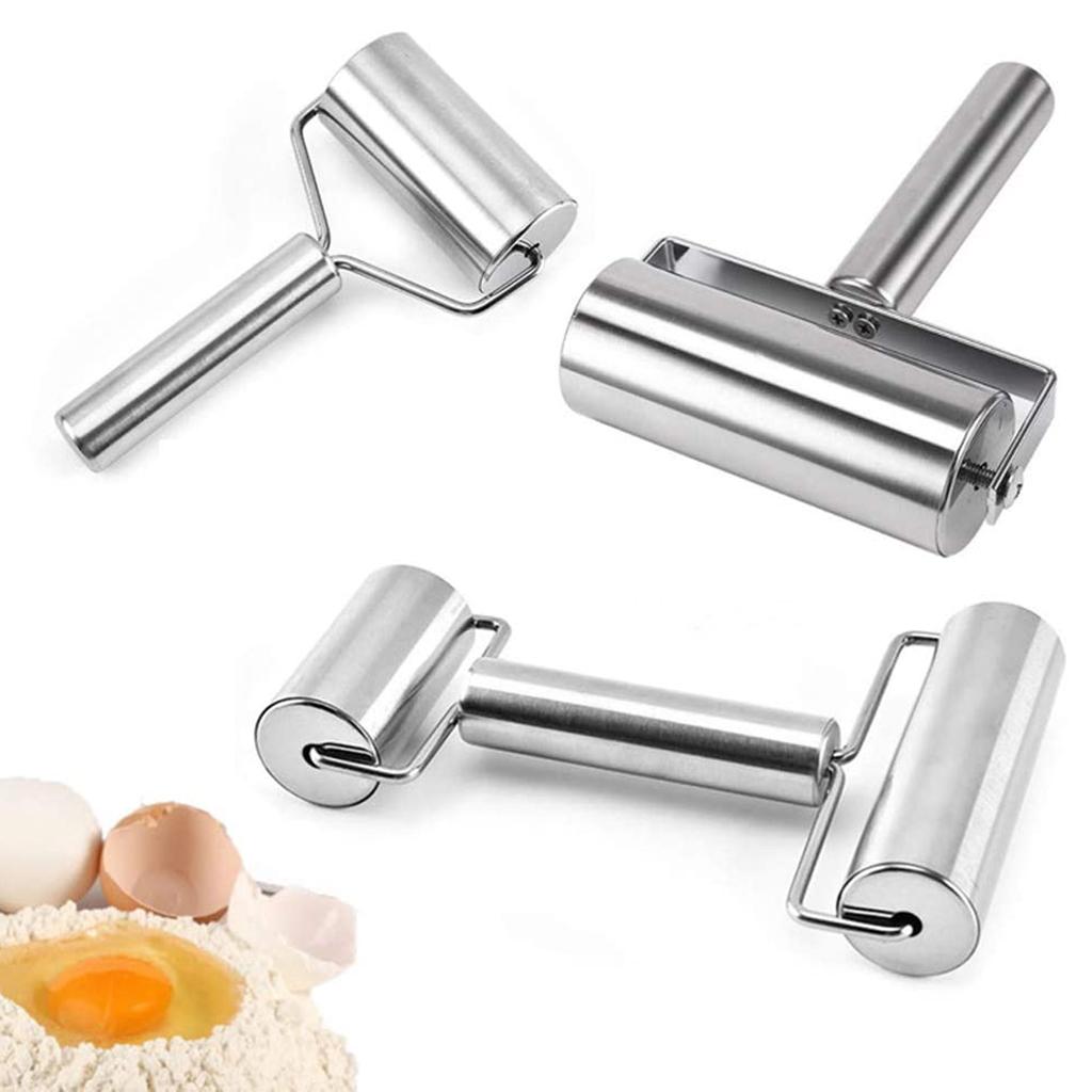 Pizza Pastry Baking Dough Roller Rolling Pin Stainless Steel Dual Roller