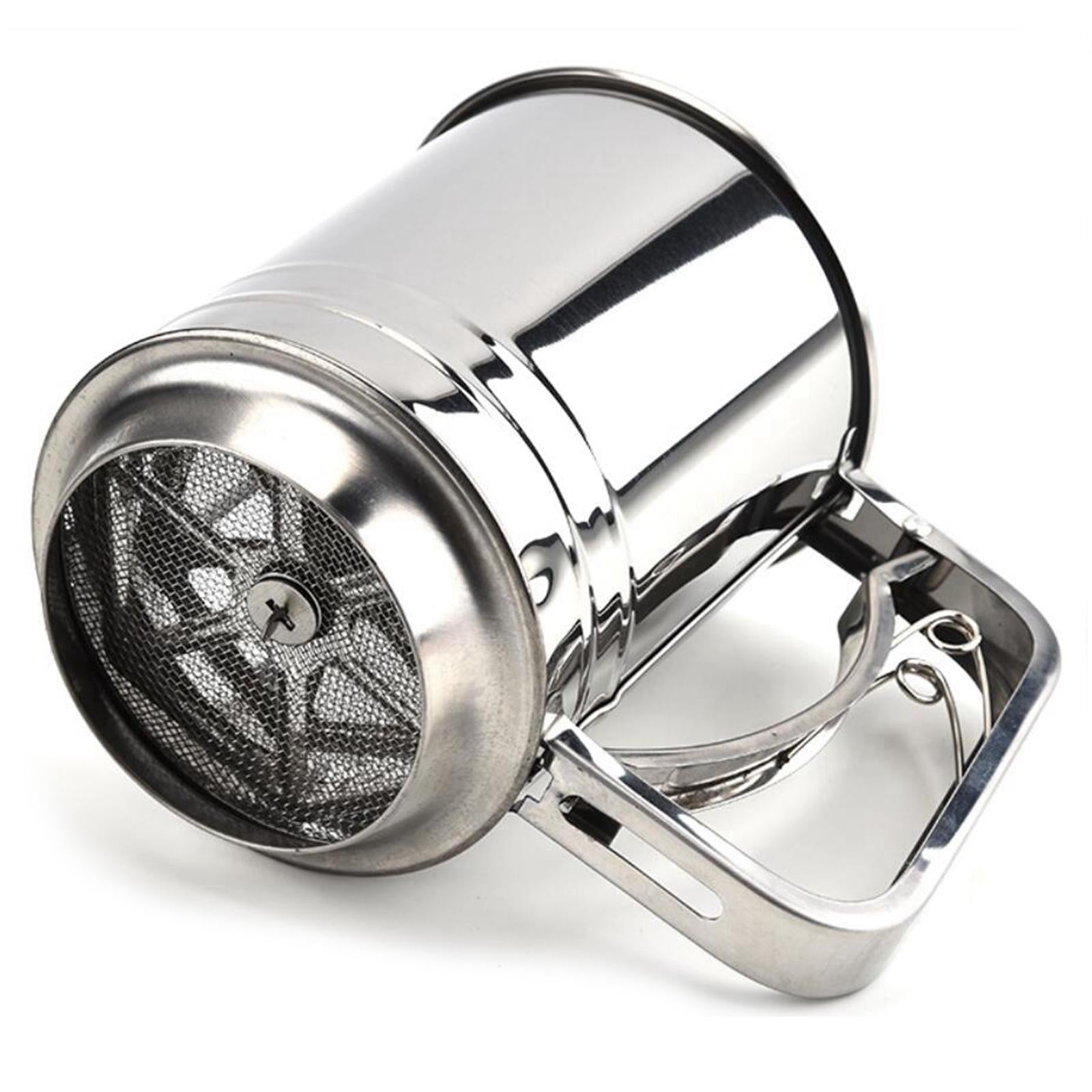 Flour Sifter Hand Crank Shaker with Handle Mesh Sieves Double Layer