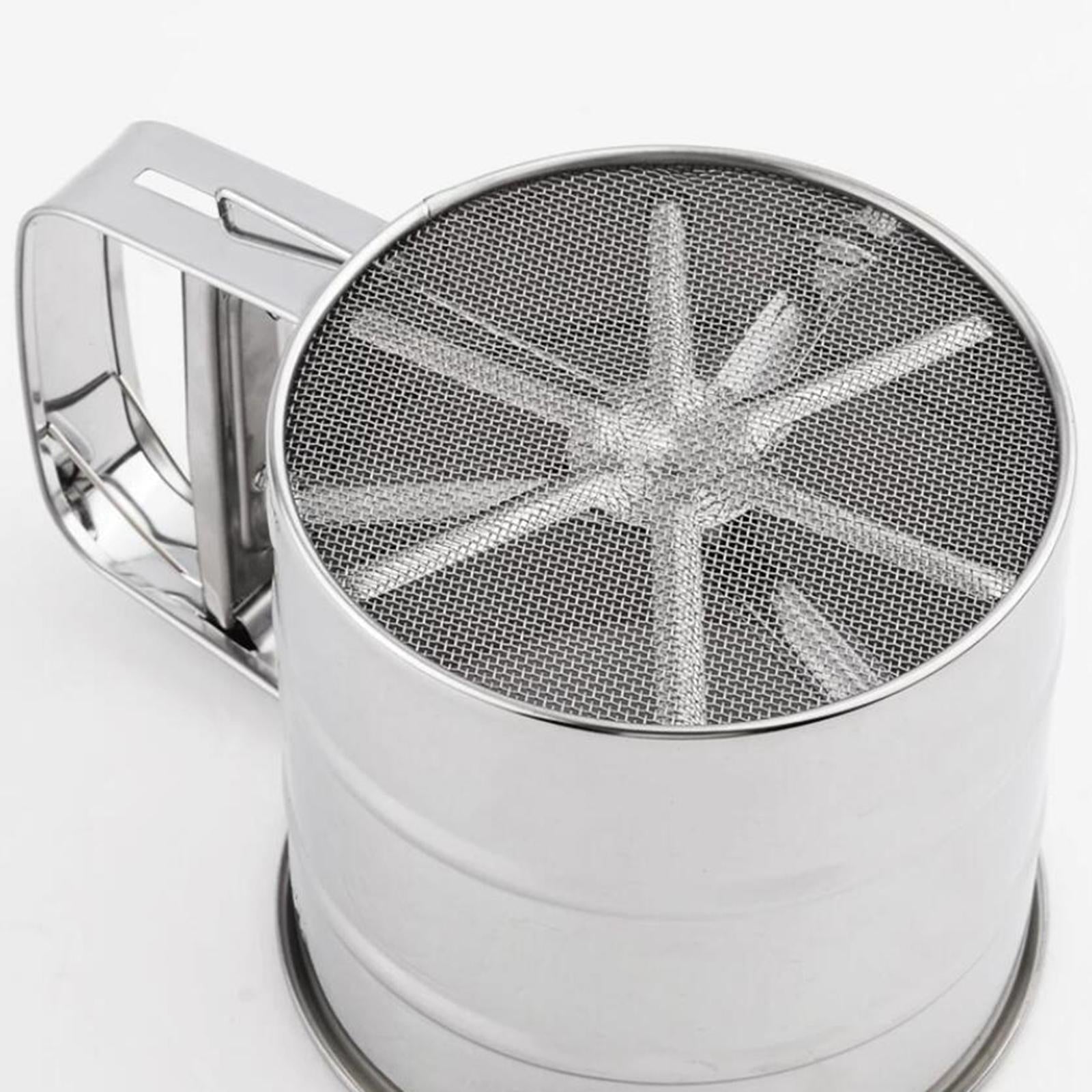 Flour Sifter Hand Crank Shaker with Handle Mesh Sieves Single Layer