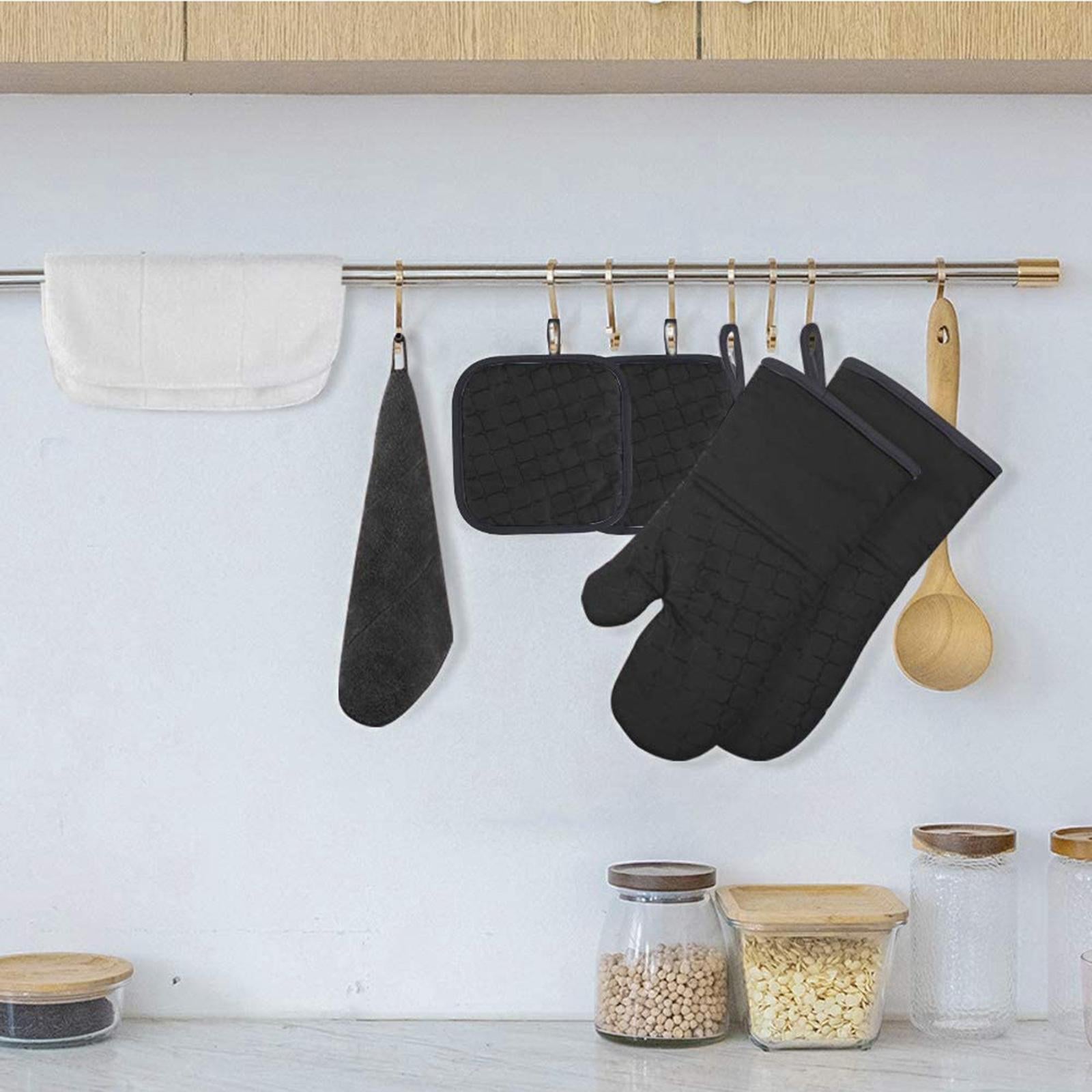 Oven Gloves Heat Resistant Grill BBQ Gloves Non Slip Oven Mitts Black