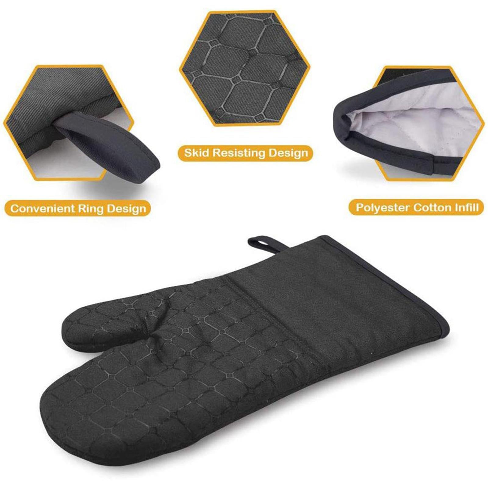 Oven Gloves Heat Resistant Grill BBQ Gloves Non Slip Oven Mitts Black