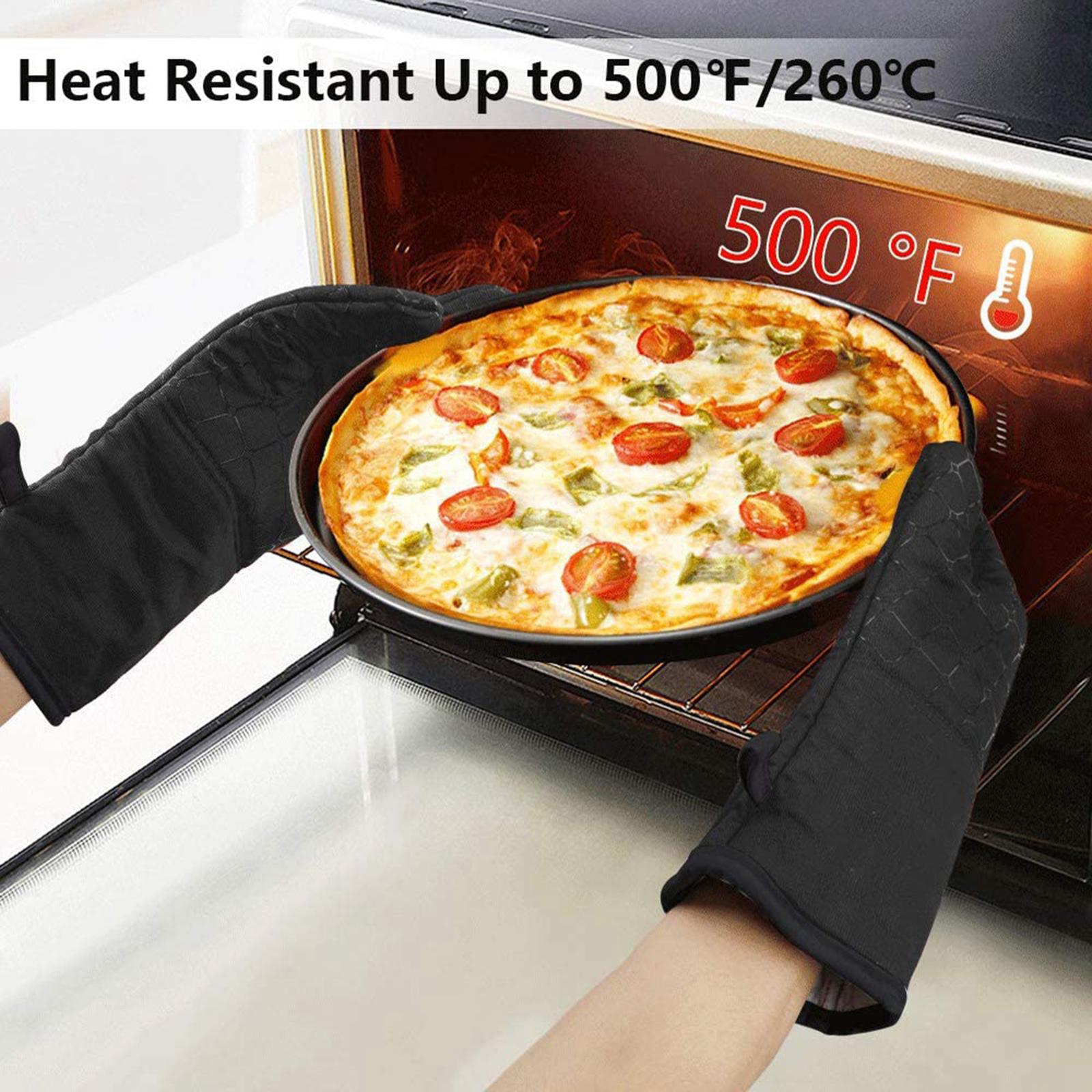 Oven Gloves Heat Resistant Grill BBQ Gloves Non Slip Oven Mitts Black