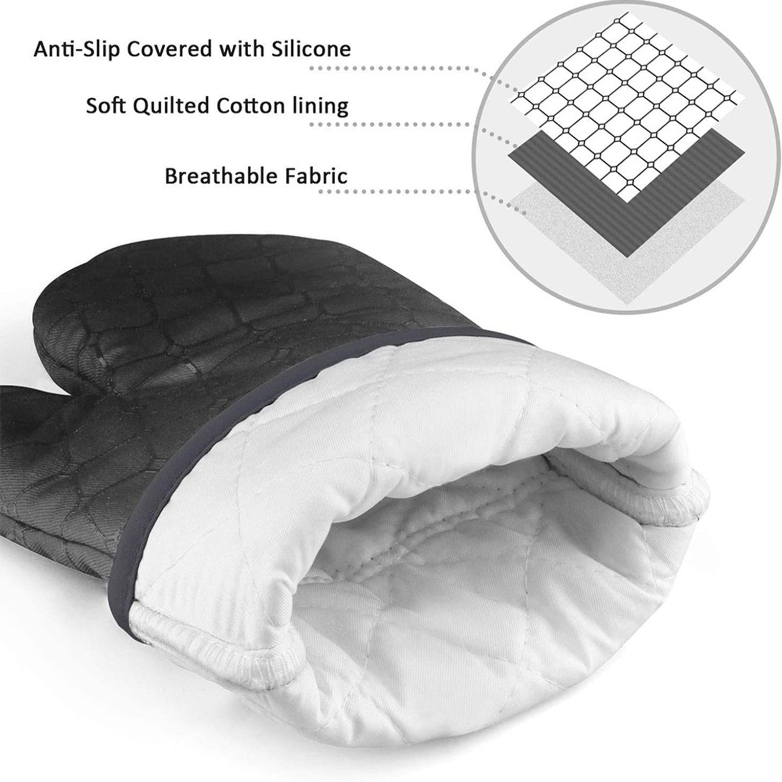 Oven Gloves Heat Resistant Grill BBQ Gloves Non Slip Oven Mitts Black