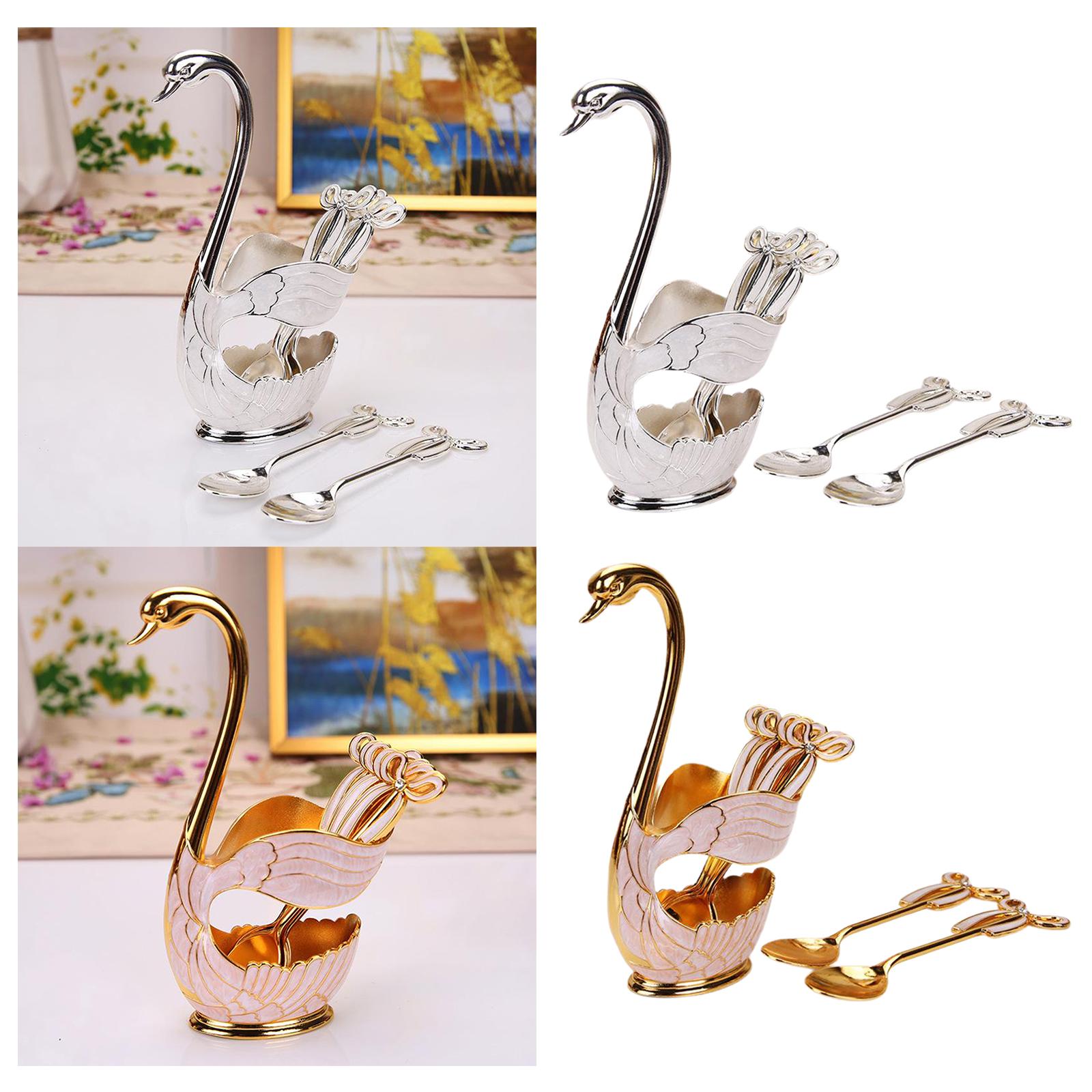 Elegant Swan Spoon Holder Set Spoons Tableware Dining Cake Dessert Decor golden