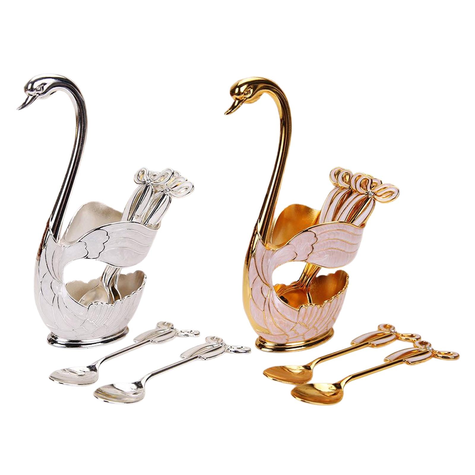 Elegant Swan Spoon Holder Set Spoons Tableware Dining Cake Dessert Decor golden
