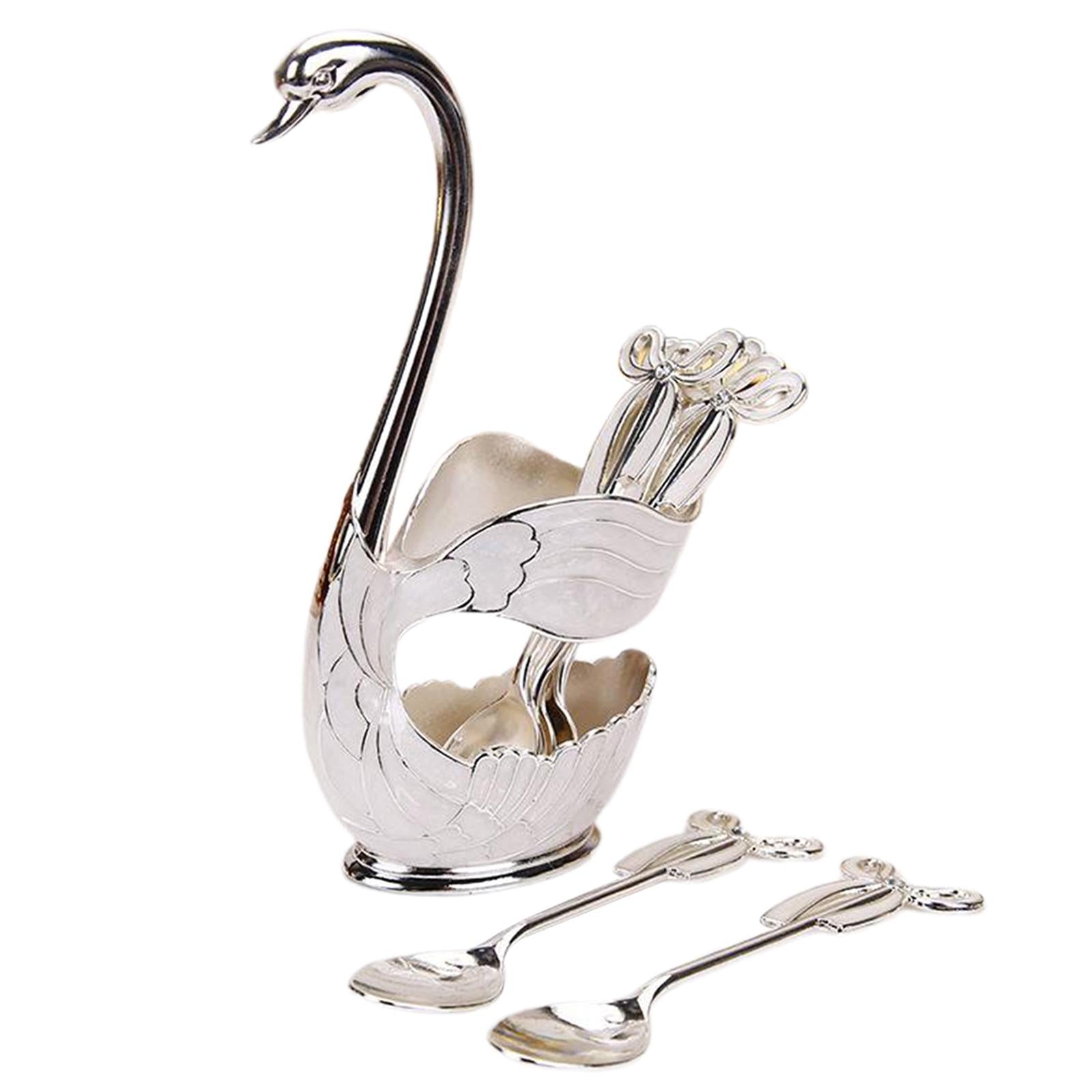 Elegant Swan Spoon Holder Set Spoons Tableware Dining Cake Dessert Decor silver