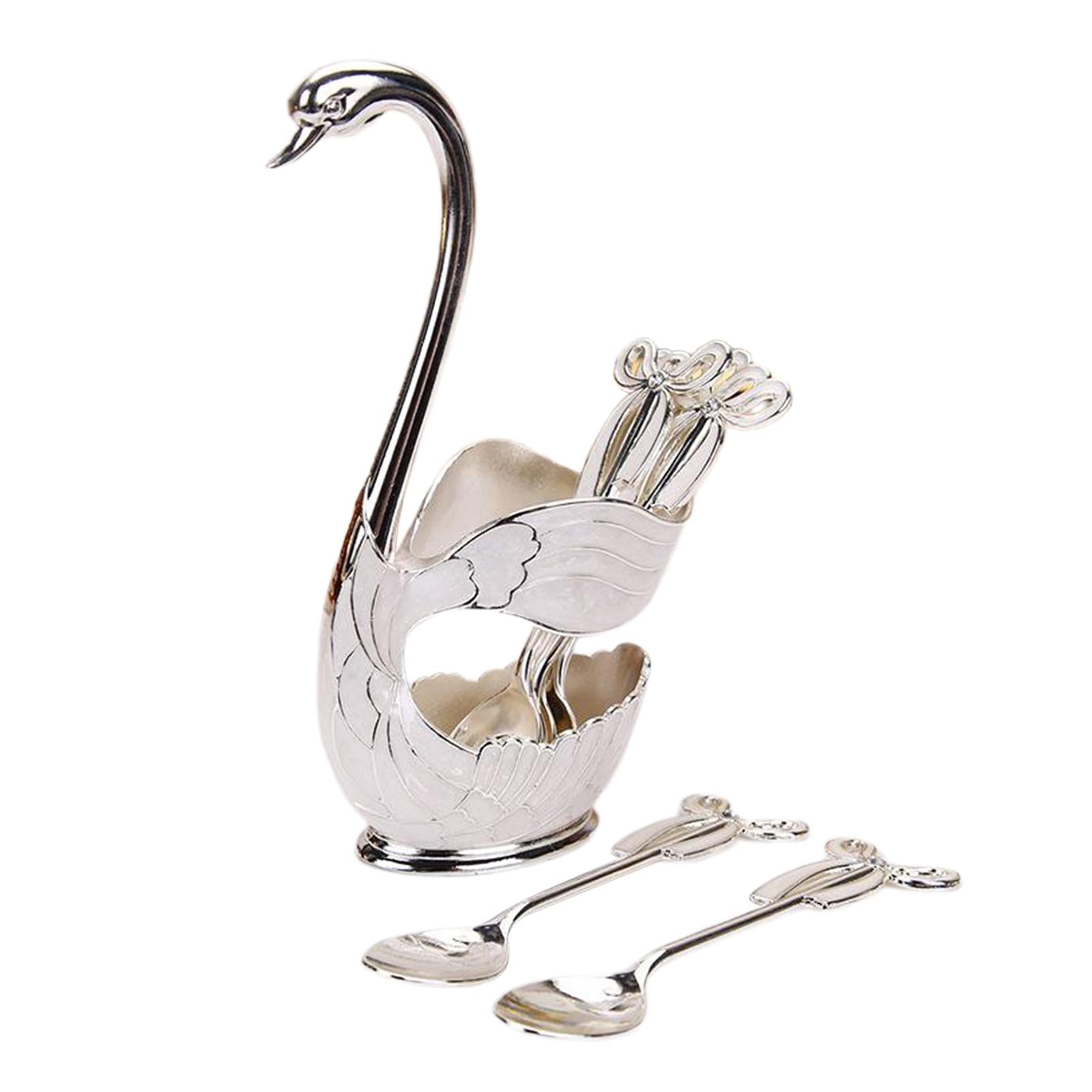 Elegant Swan Spoon Holder Set Spoons Tableware Dining Cake Dessert Decor silver