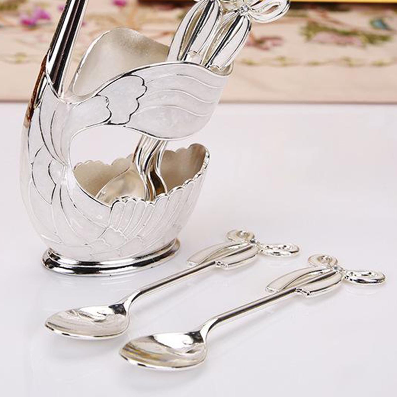 Elegant Swan Spoon Holder Set Spoons Tableware Dining Cake Dessert Decor silver