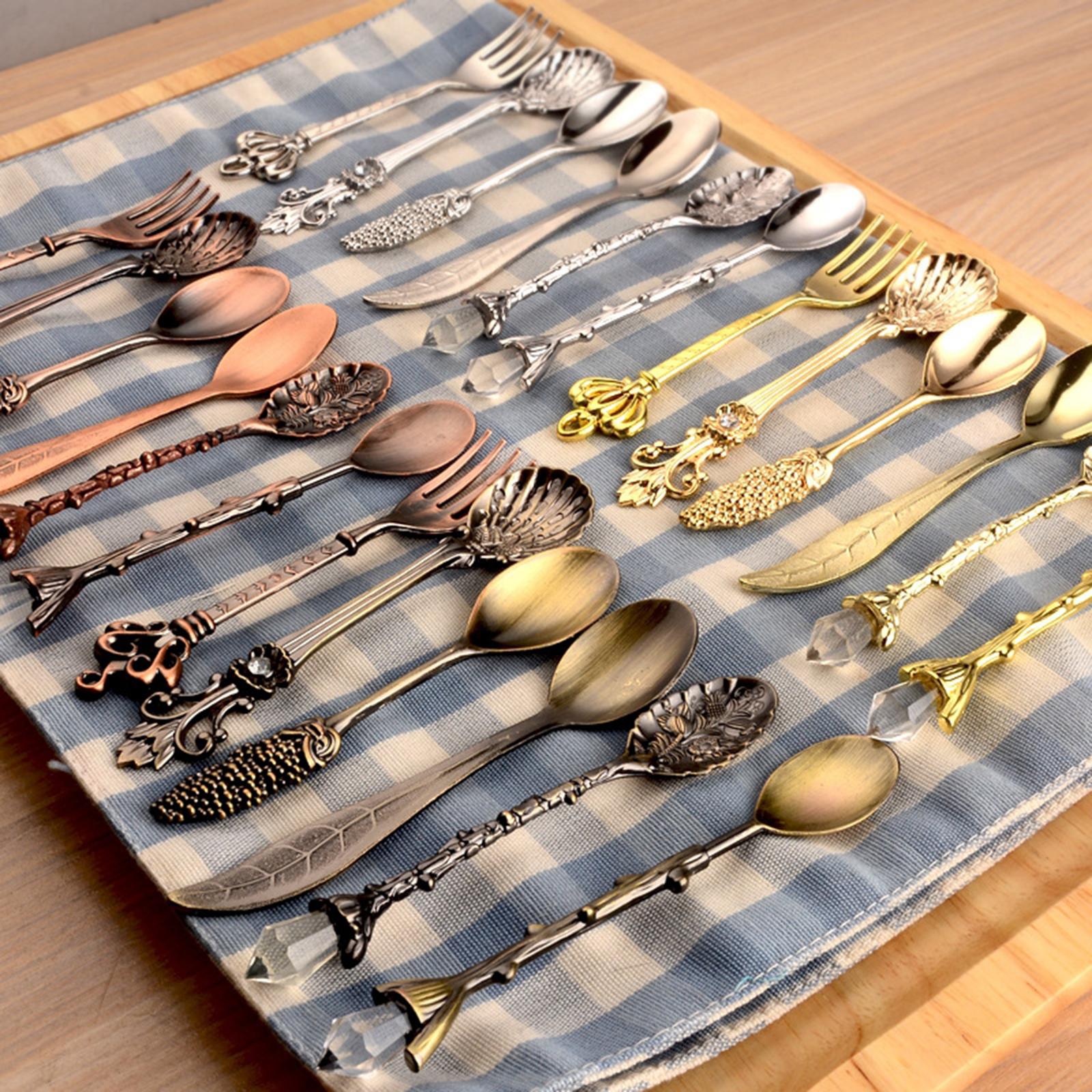 Spoon and Fork Set Spoon Decorative Dessert Spoons Coffee Spoons Golden