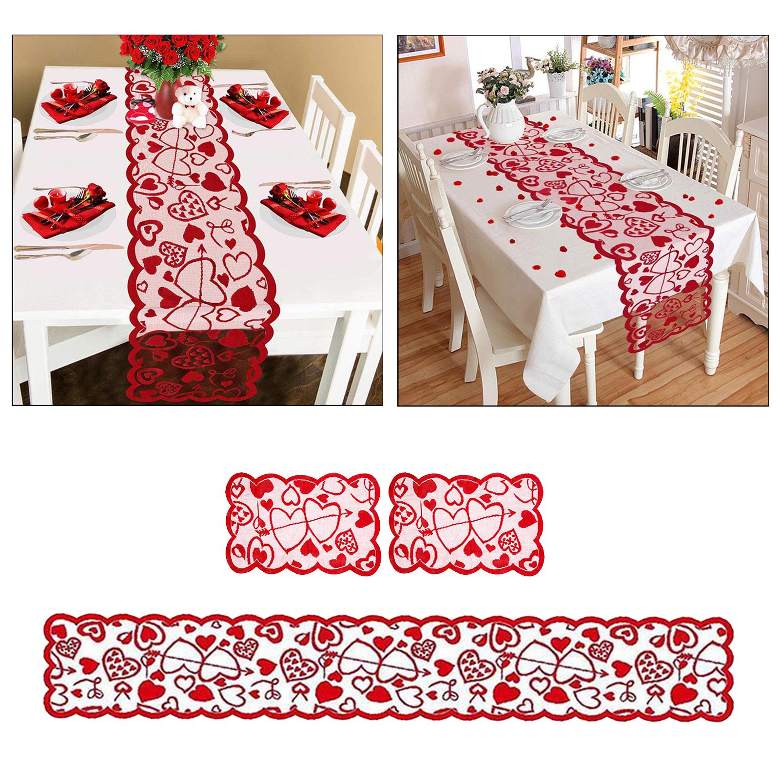 Love Table Runner Red Heart Print Decoration Table Placemat Table Runner