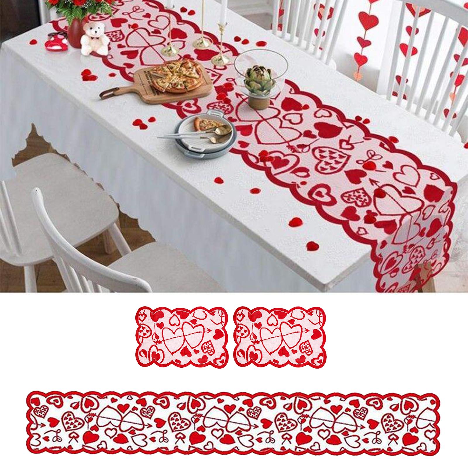 Love Table Runner Red Heart Print Decoration Table Placemat Table Runner