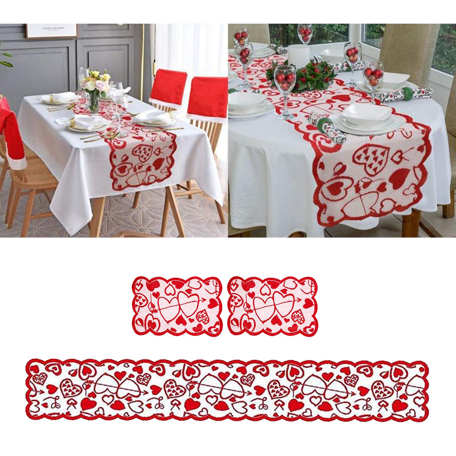 Love Table Runner Red Heart Print Decoration Table Placemat Table Runner