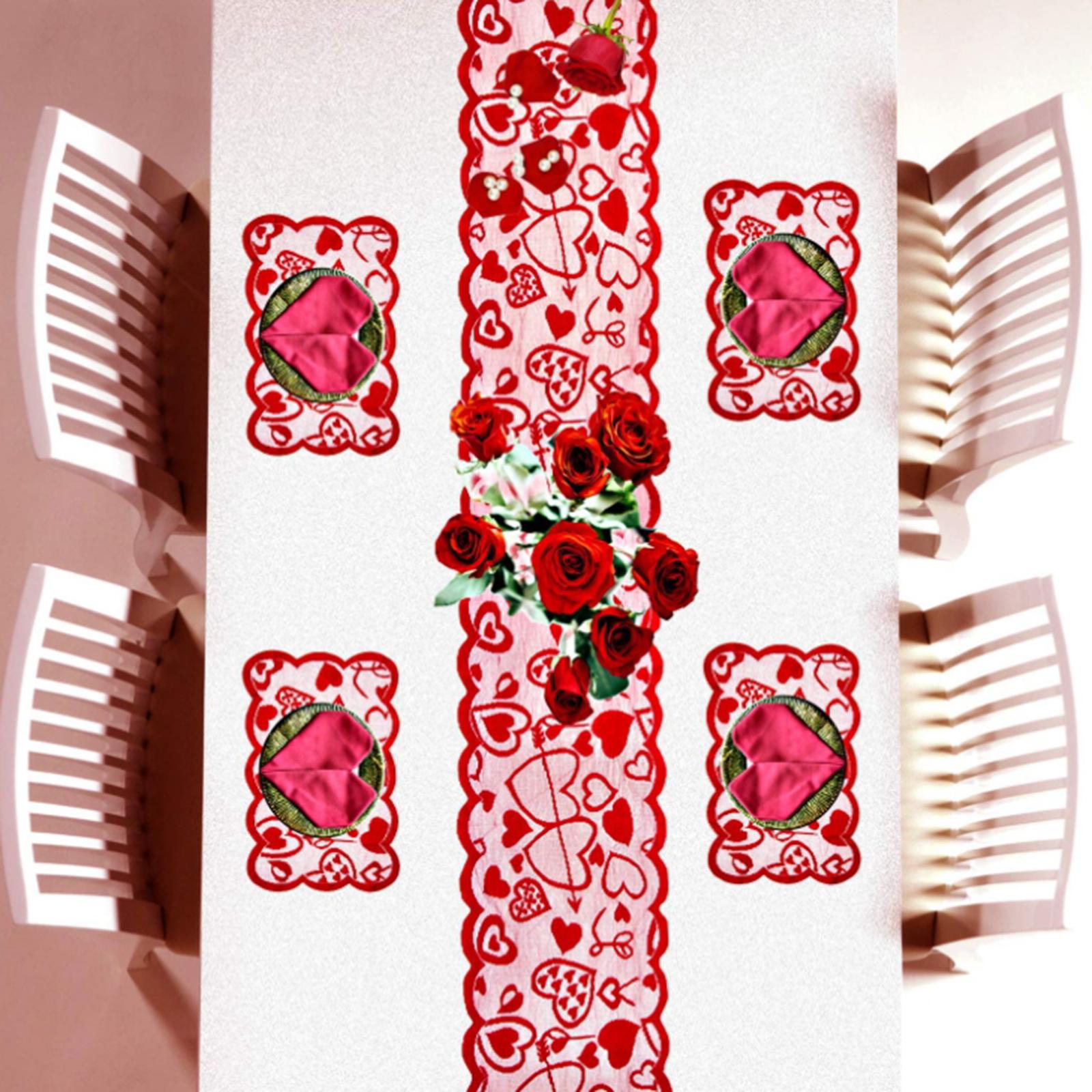 Love Table Runner Red Heart Print Decoration Table Placemat Placemats