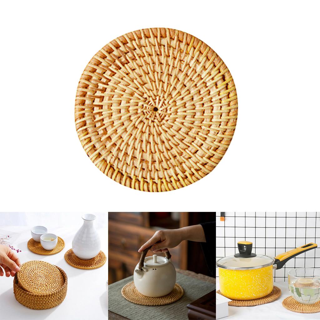 Heat Insulation Round Coaster Hand Woven Rattan Placemat Tableware Mat 8cm
