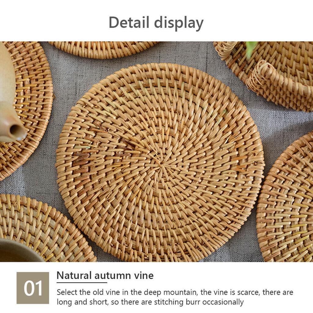 Heat Insulation Round Coaster Hand Woven Rattan Placemat Tableware Mat 10cm