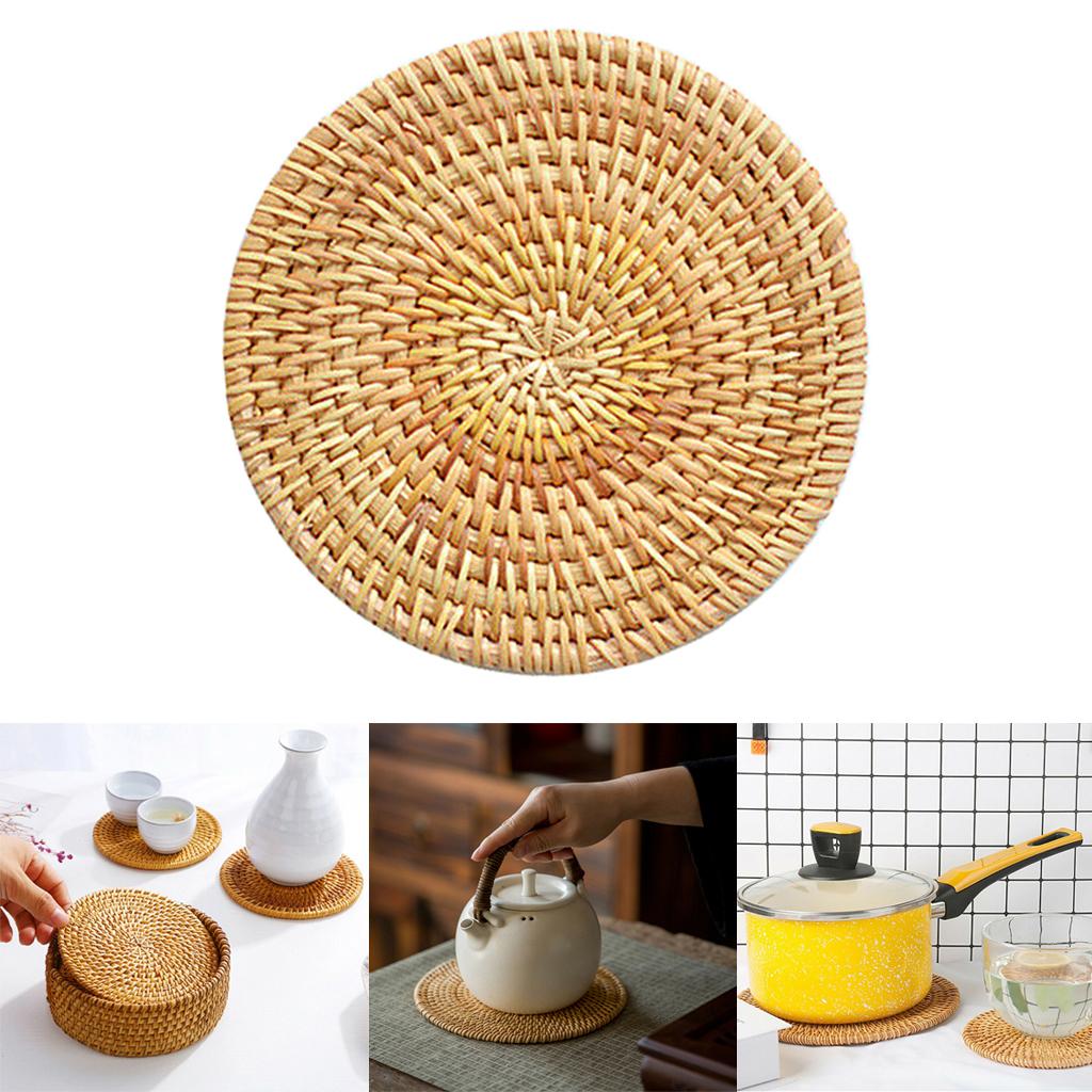Heat Insulation Round Coaster Hand Woven Rattan Placemat Tableware Mat 10cm