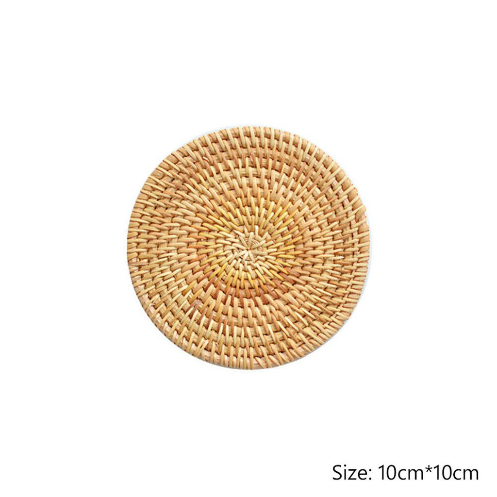Heat Insulation Round Coaster Hand Woven Rattan Placemat Tableware Mat 10cm