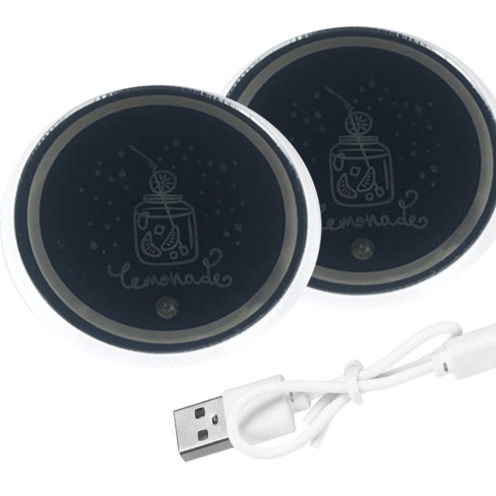 2Pcs Car Logo LED Cup Pad Holder Light USB Charging Mat Luminescent Cup Pads Style 01